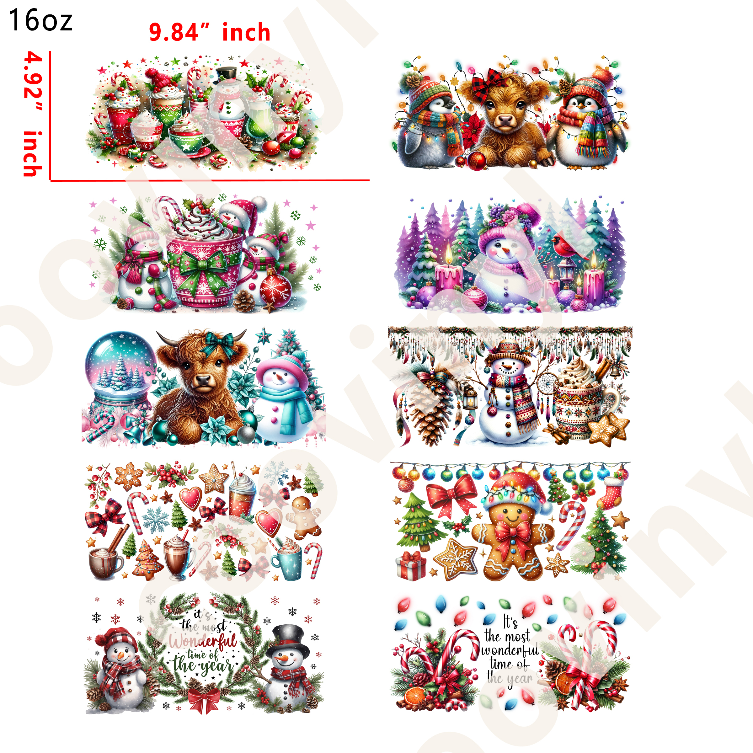 10 PCS Xmas Snowman cup wraps 16OZ tumbler water proof