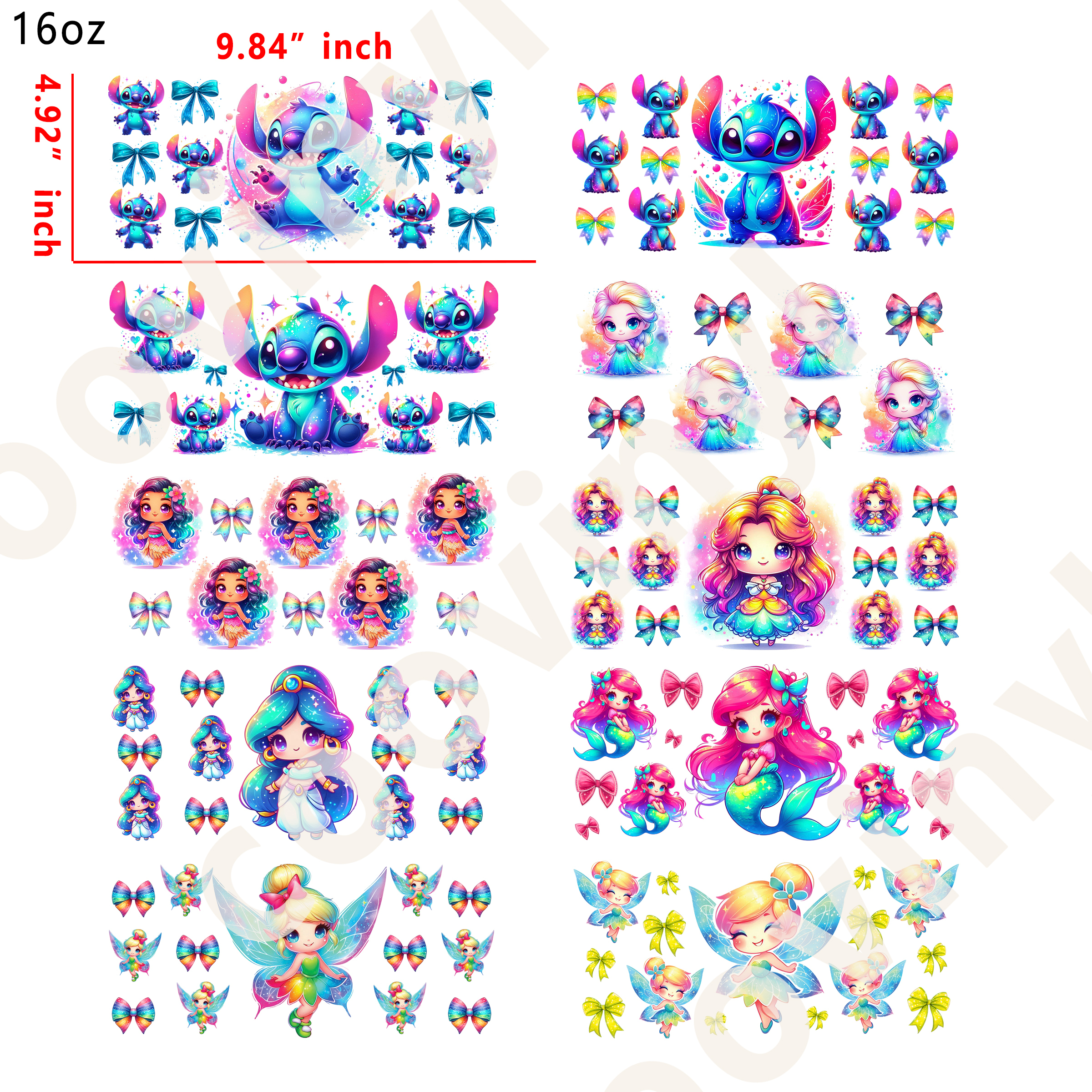 20 PCS Disney mixed cup wraps 16OZ tumbler water proof