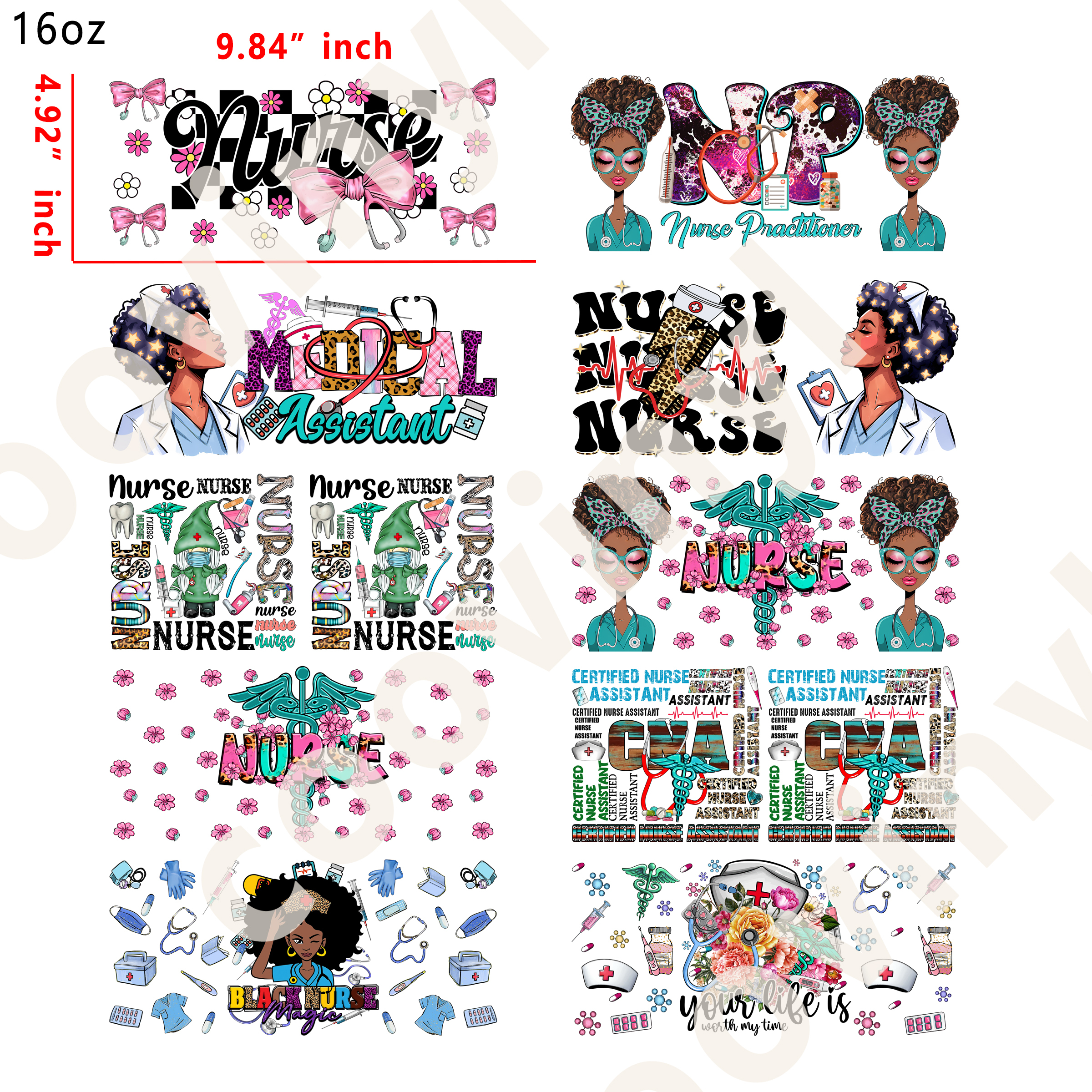 20 PCS Nurse cup wraps 16OZ tumbler water proof