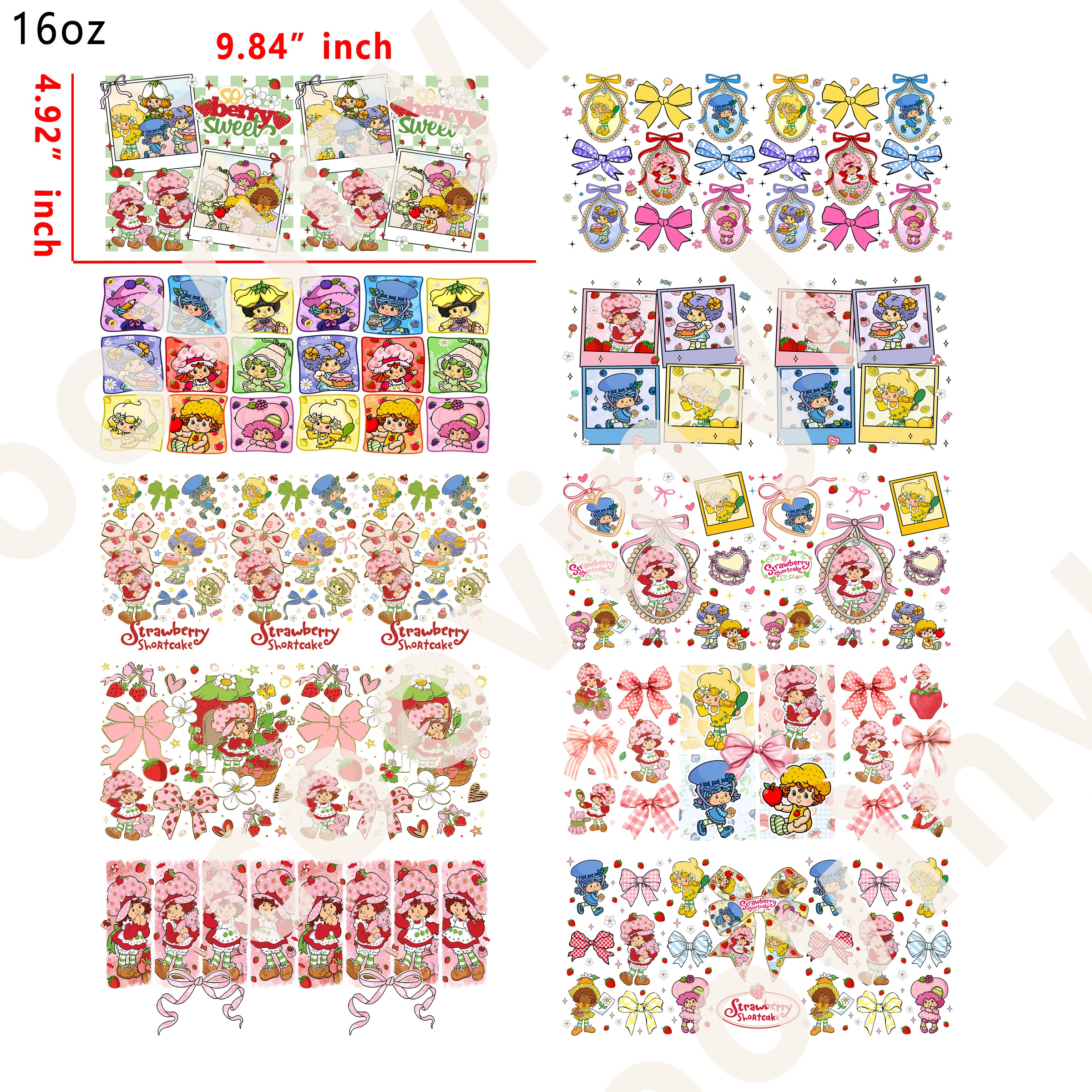 20 PCS Strawberry shortcake cup wraps 16OZ tumbler water proof