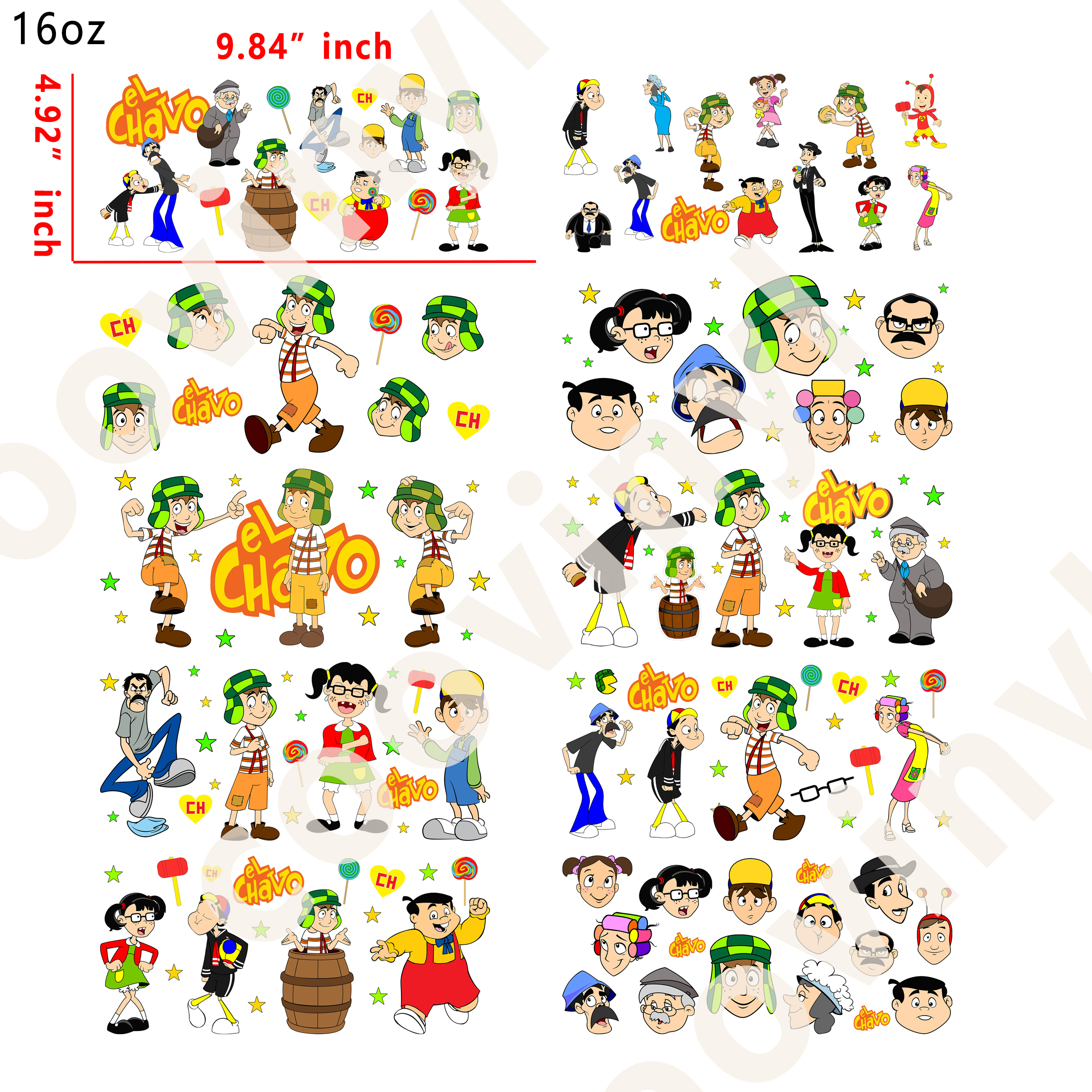 10 PCS chavo cartoon cup wraps 16OZ tumbler water proof