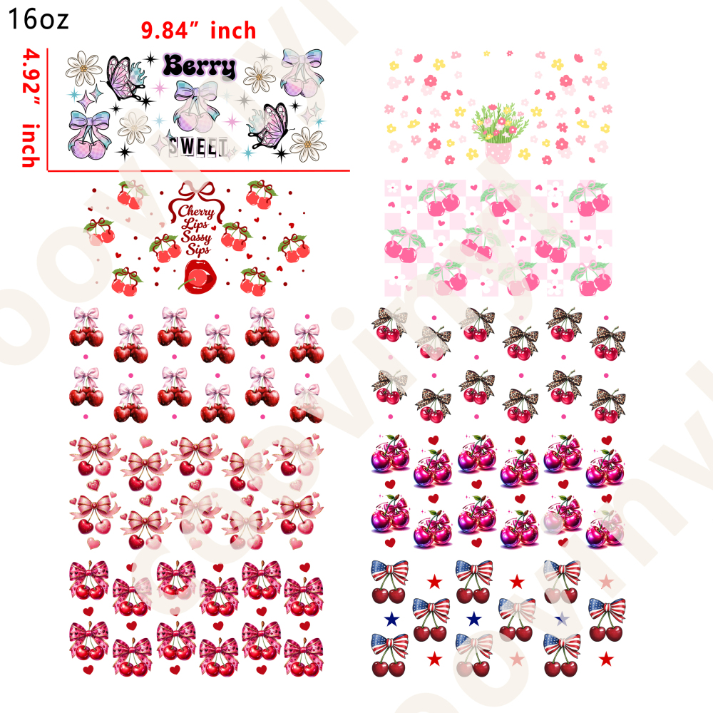 10 PCS cherry strawberry cup wraps 16OZ tumbler water proof