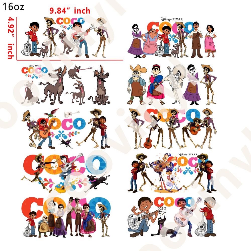 10 PCS coco disney cup wraps 16OZ tumbler water proof