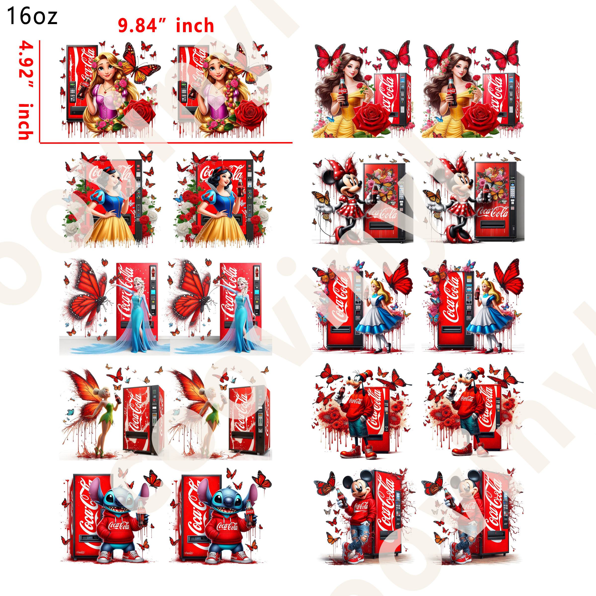 10 PCS cola disney cup wraps 16OZ tumbler water proof