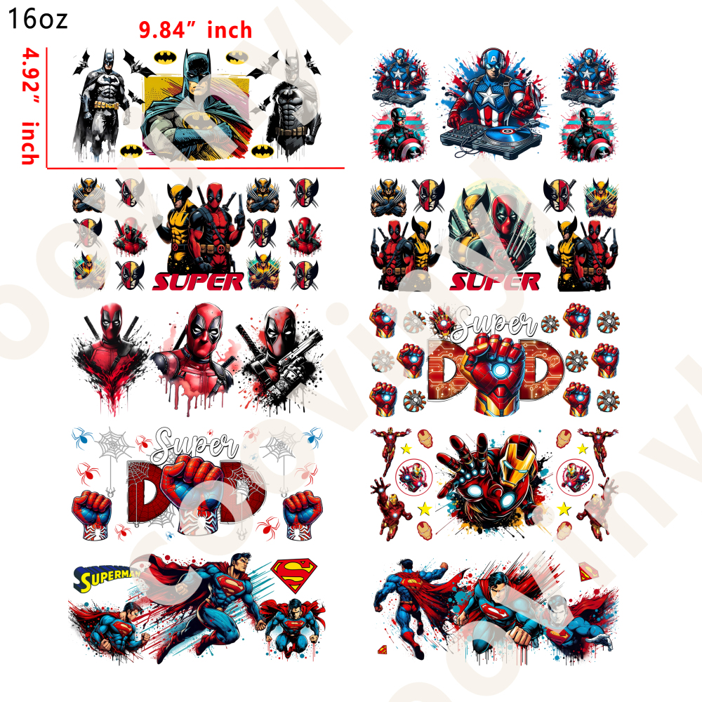 20 PCS Marvel hero cup wraps 16OZ tumbler water proof