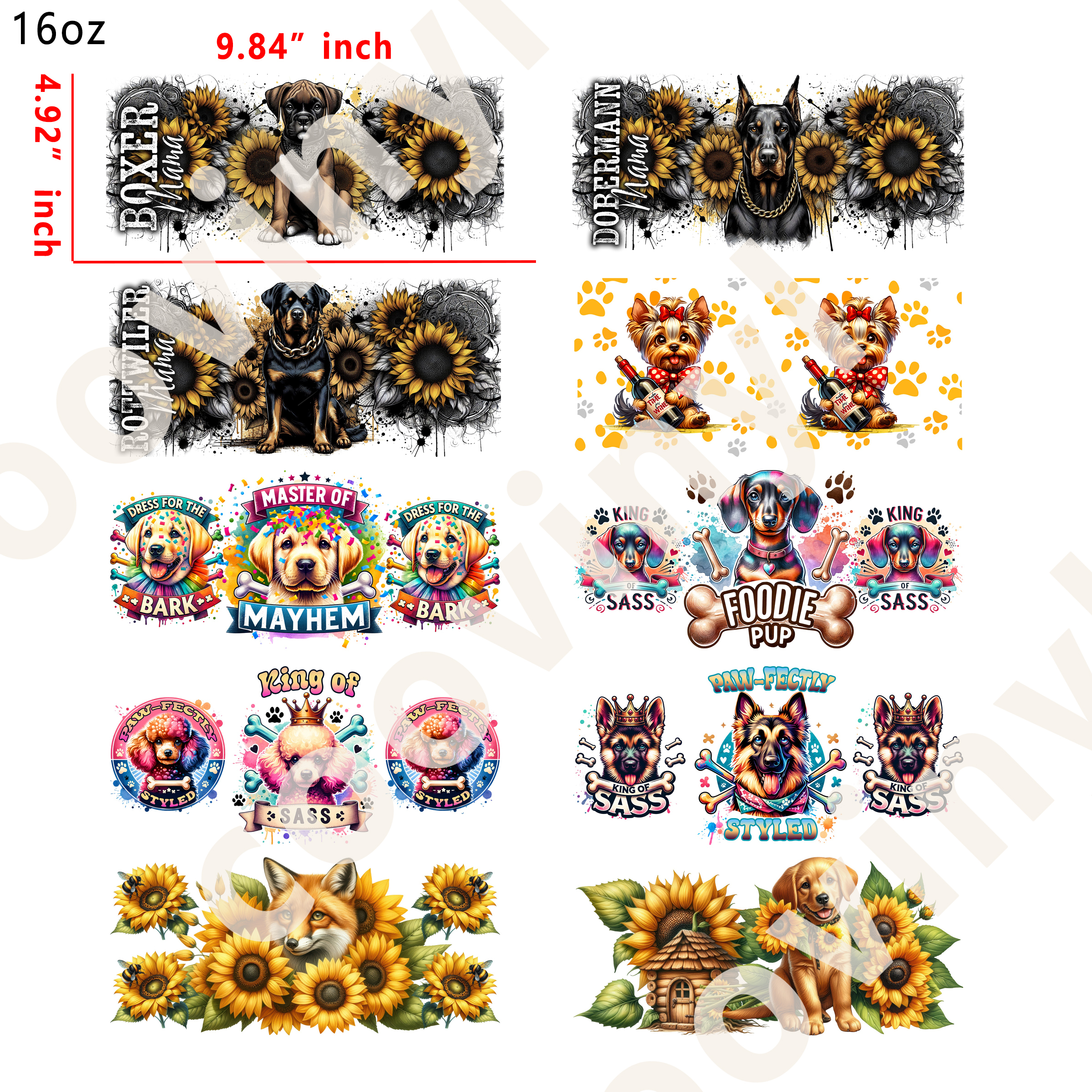 20 PCS Dog animal  cup wraps 16OZ tumbler water proof