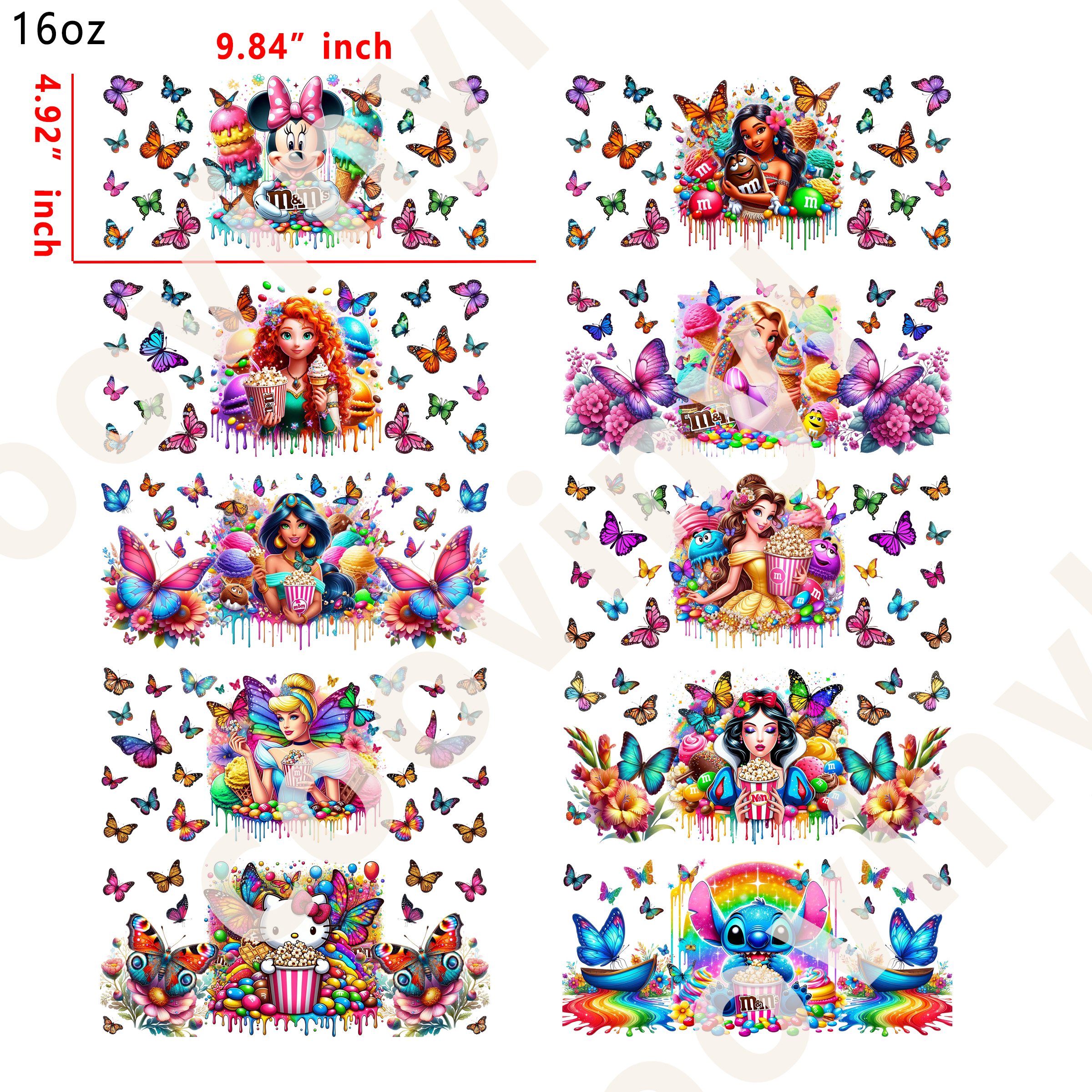 20 PCS disney MM chocolate cup wraps 16OZ tumbler water proof