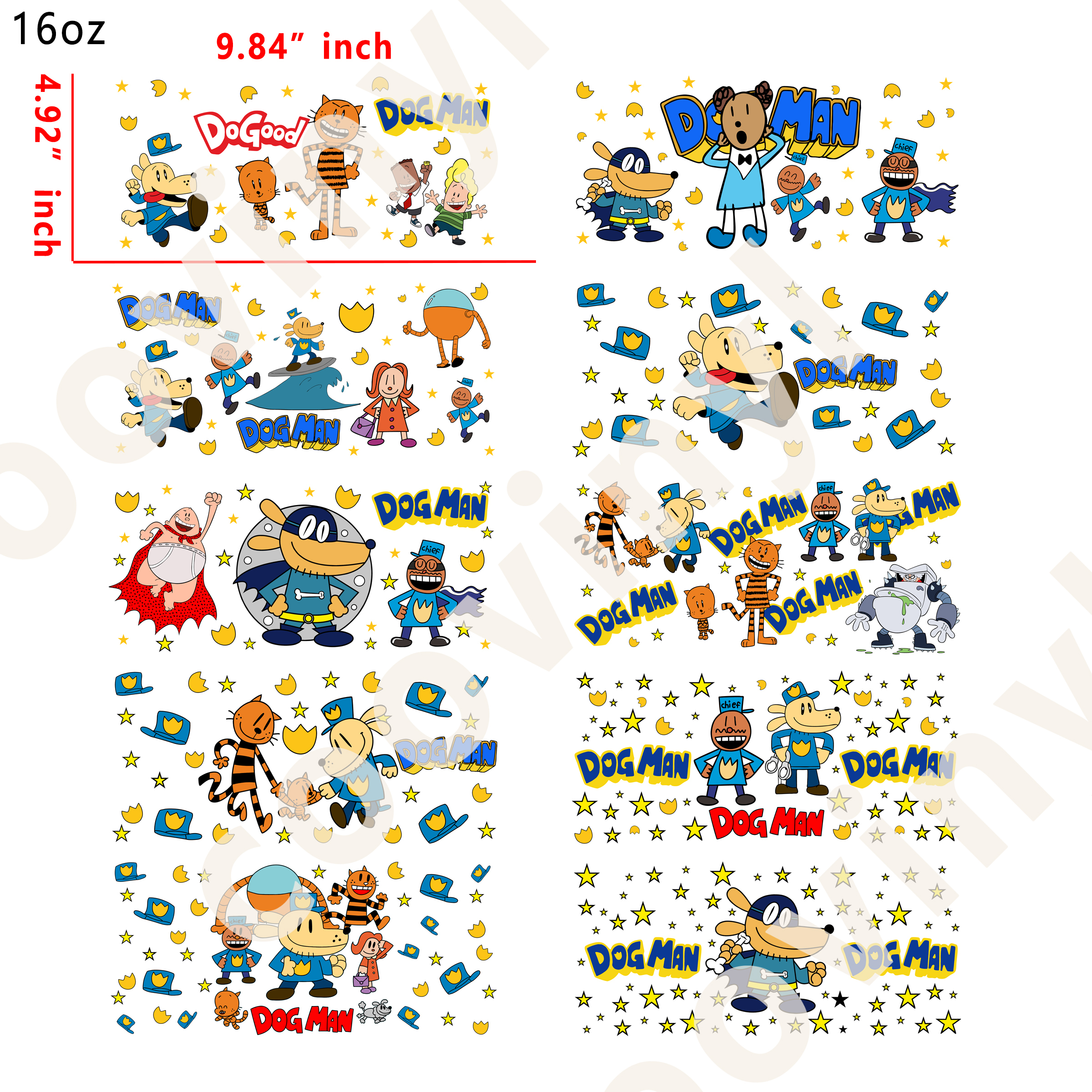 10 PCS Dogman cartoon cup wraps 16OZ tumbler water proof