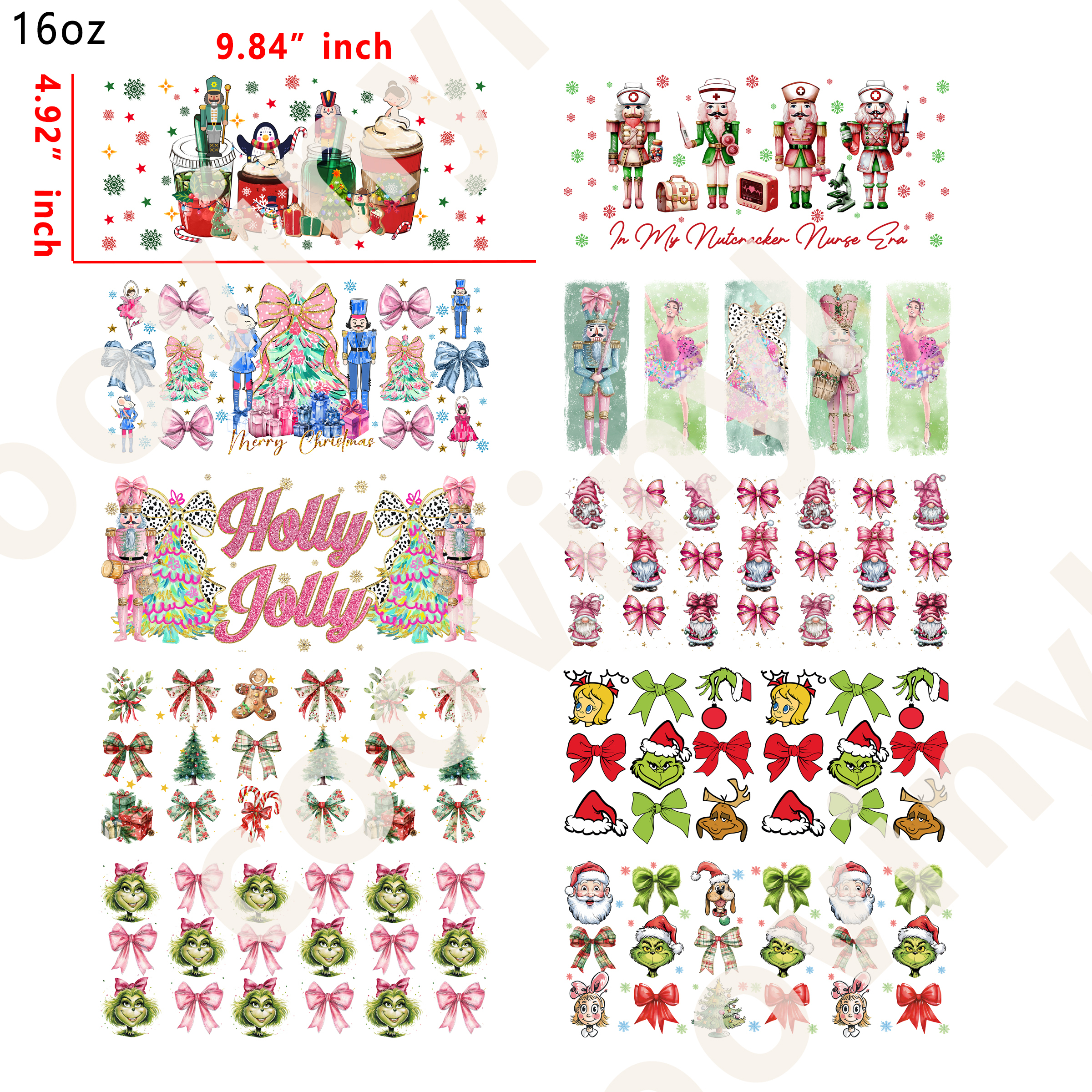 20 PCS Xmas mixed cup wraps 16OZ tumbler water proof