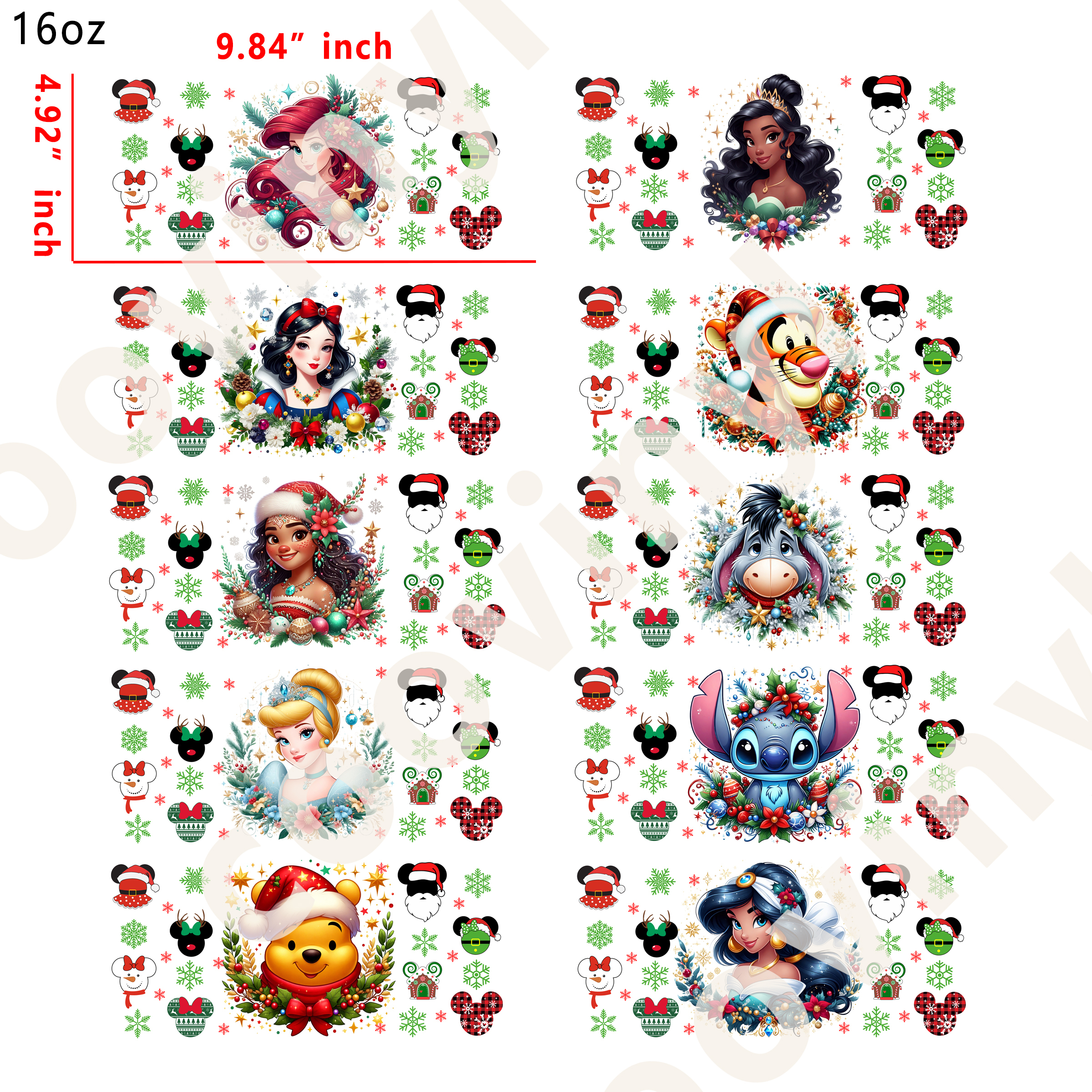 20 PCS Xmas Disney cup wraps 16OZ tumbler water proof