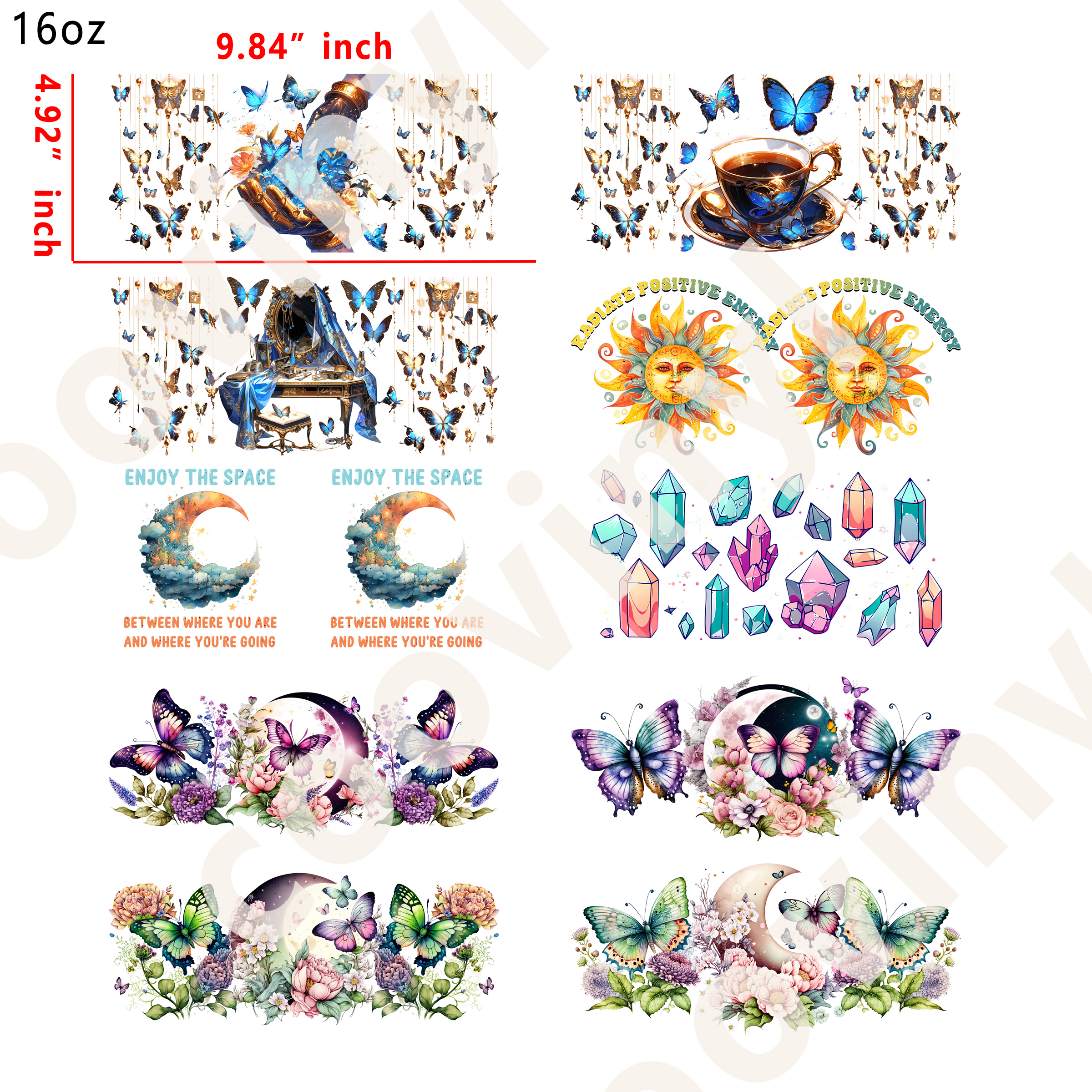 10 PCS fairy cup wraps 16OZ tumbler water proof
