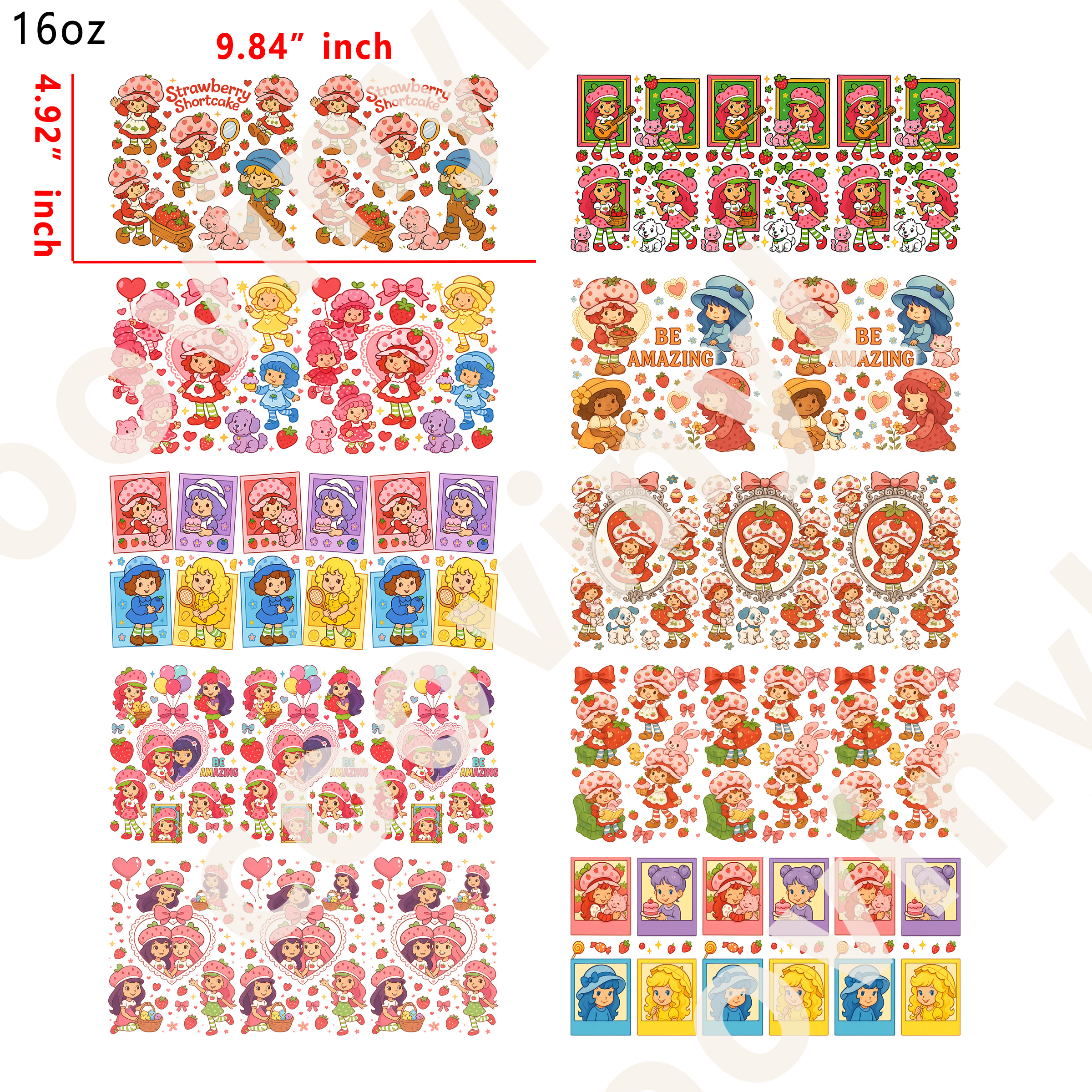 20 PCS Strawberry shortcake cup wraps 16OZ tumbler water proof