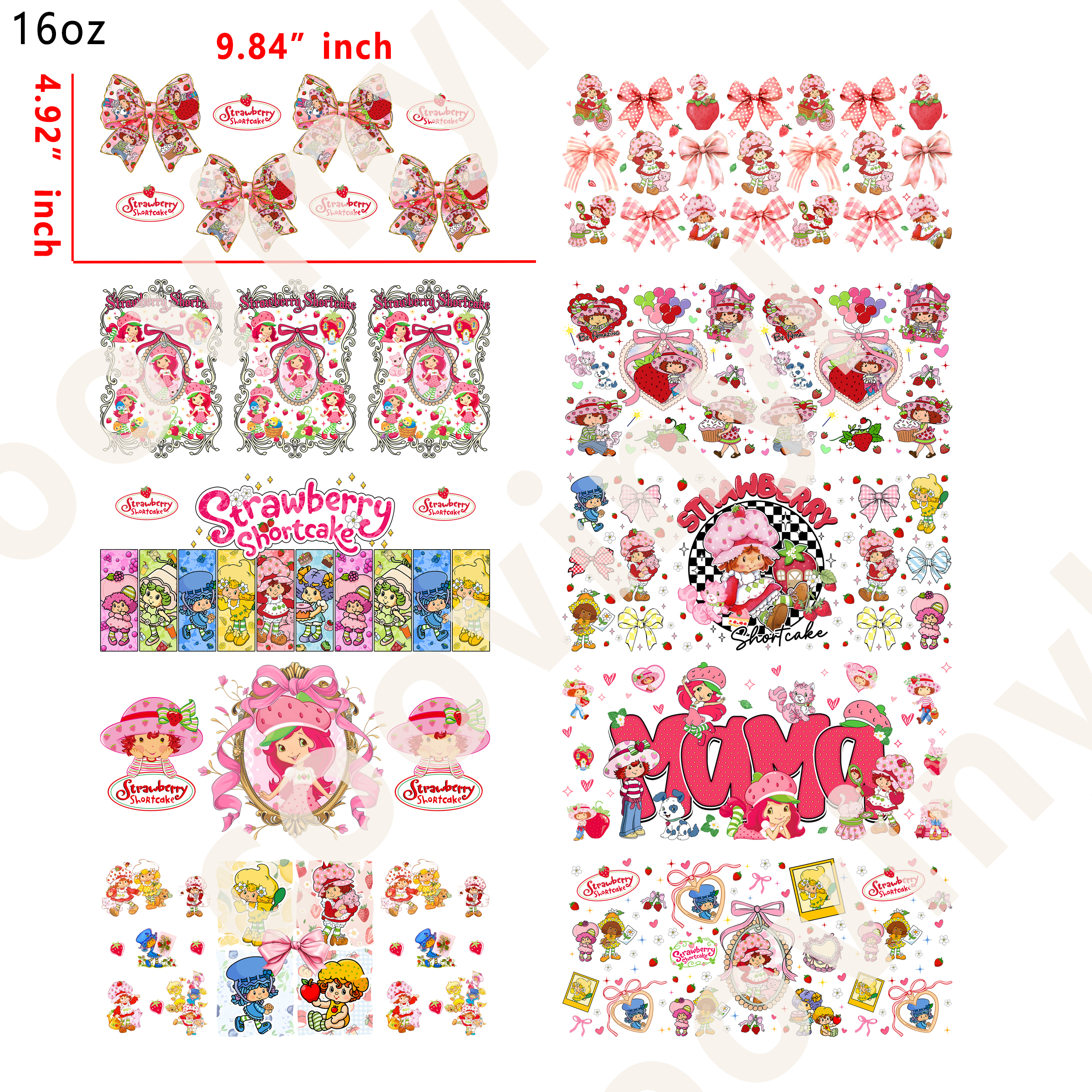 20 PCS Strawberry shortcake cup wraps 16OZ tumbler water proof