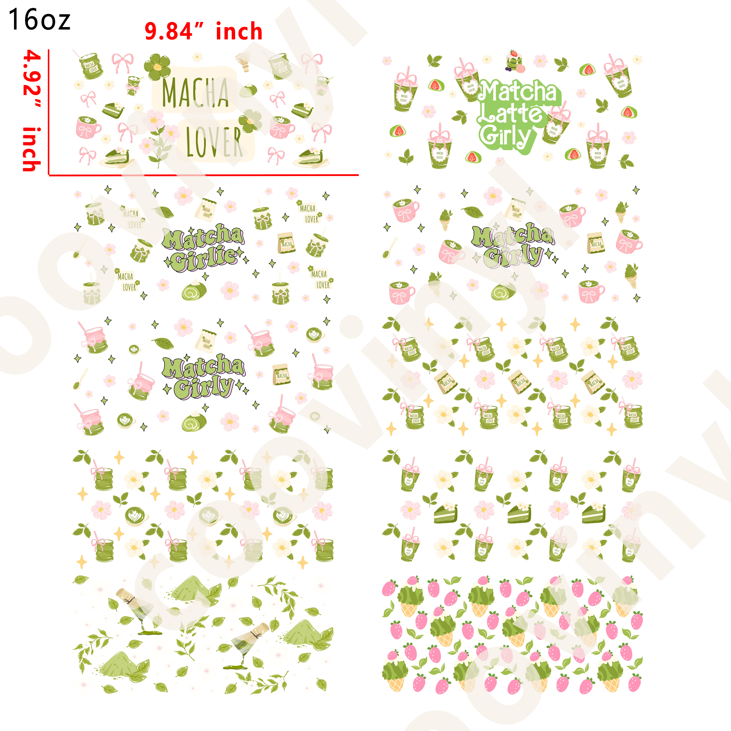 10 PCS Matcha cup wraps 16OZ tumbler water proof