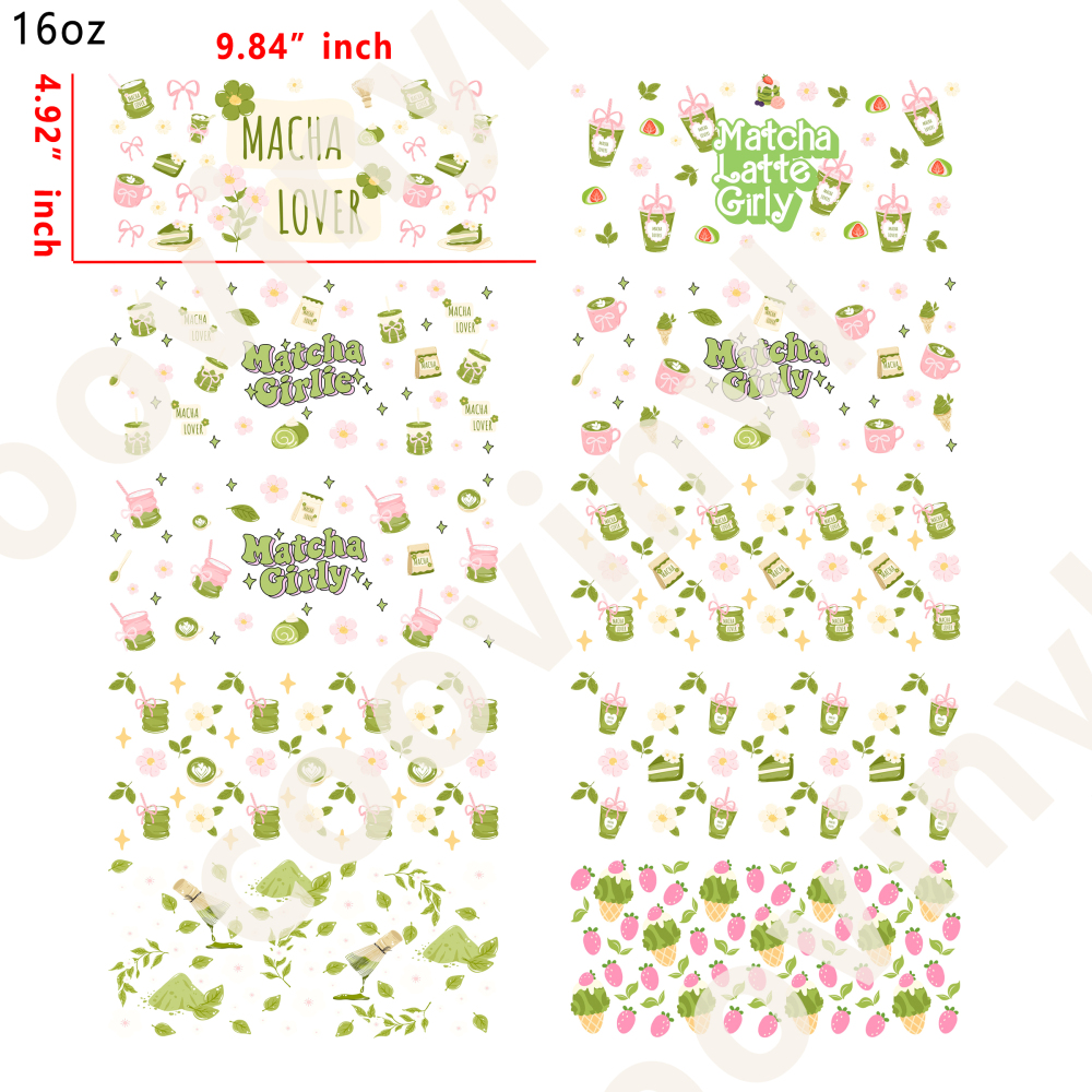10 PCS Matcha cup wraps 16OZ tumbler water proof