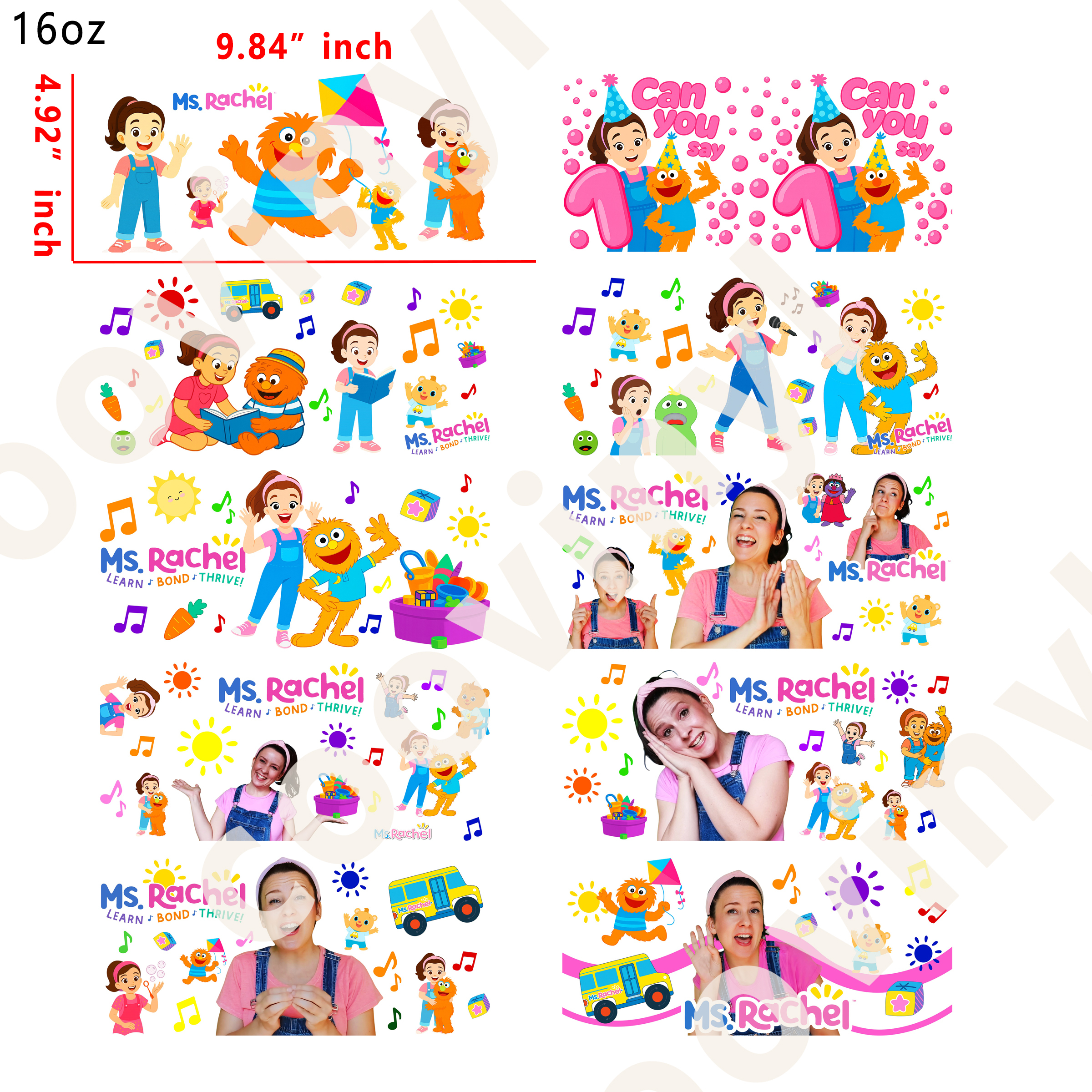 10 PCS Ms.Rachel cup wraps 16OZ tumbler water proof