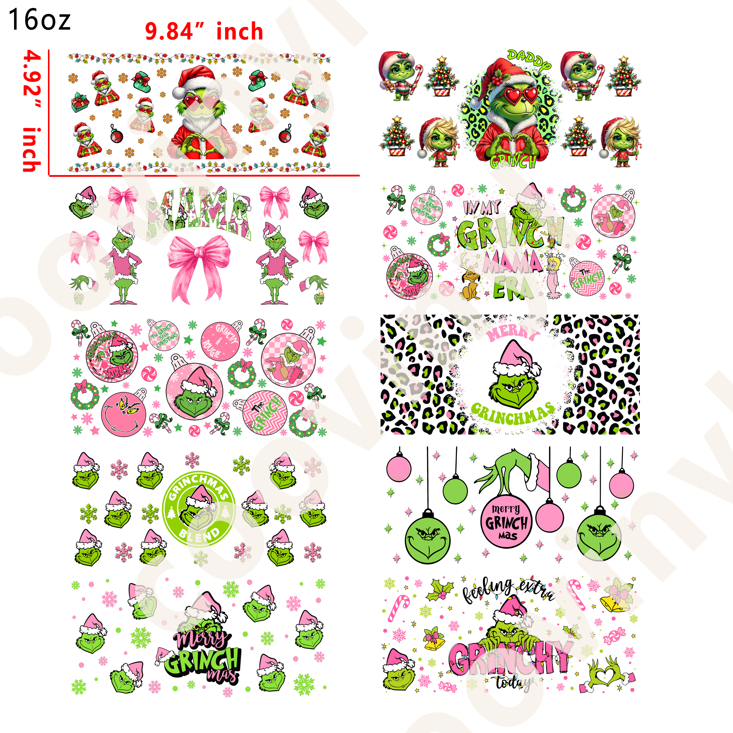 20 PCS Grinch Xmas cup wraps 16OZ tumbler water proof