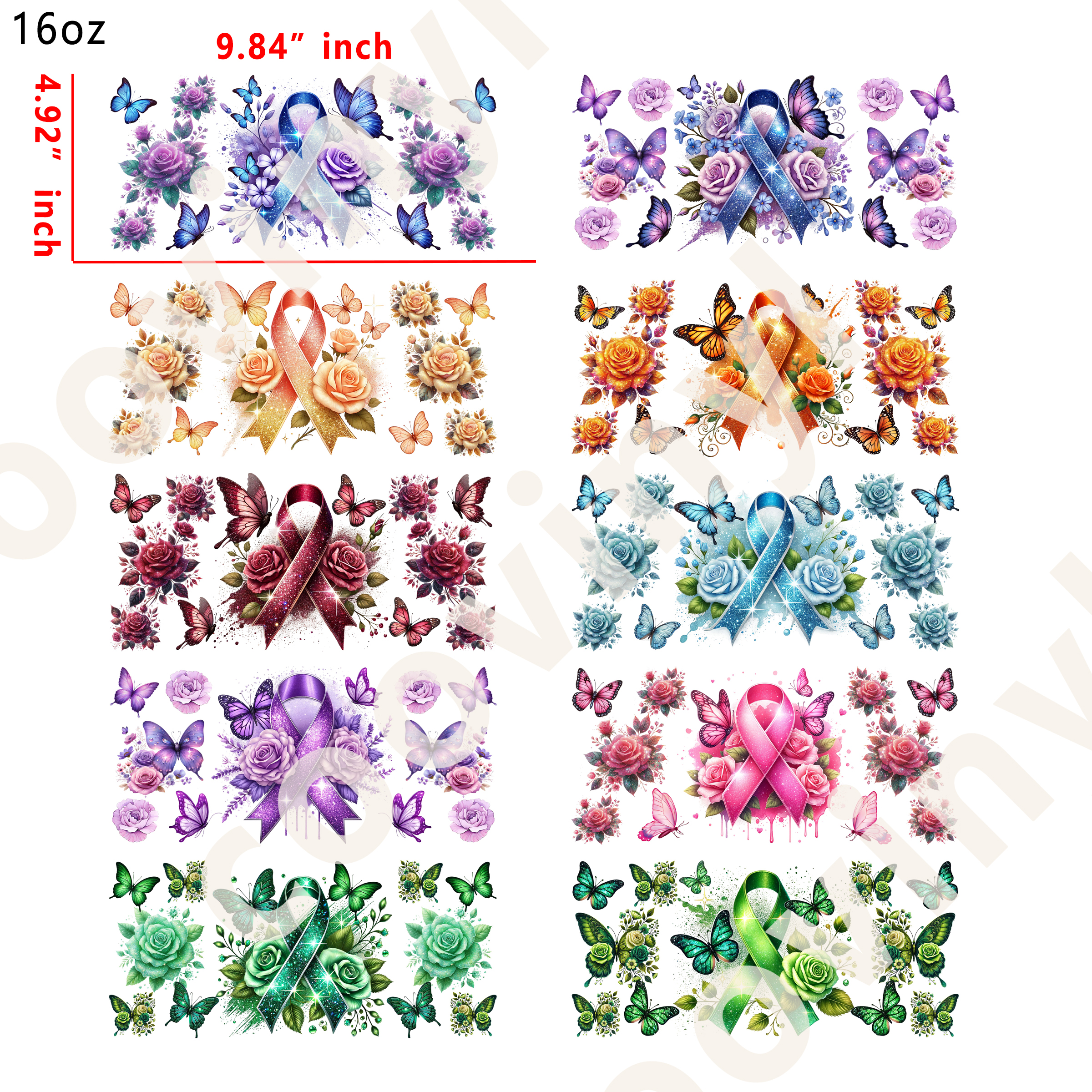20 PCS Awareness Ribbon cup wraps 16OZ tumbler water proof