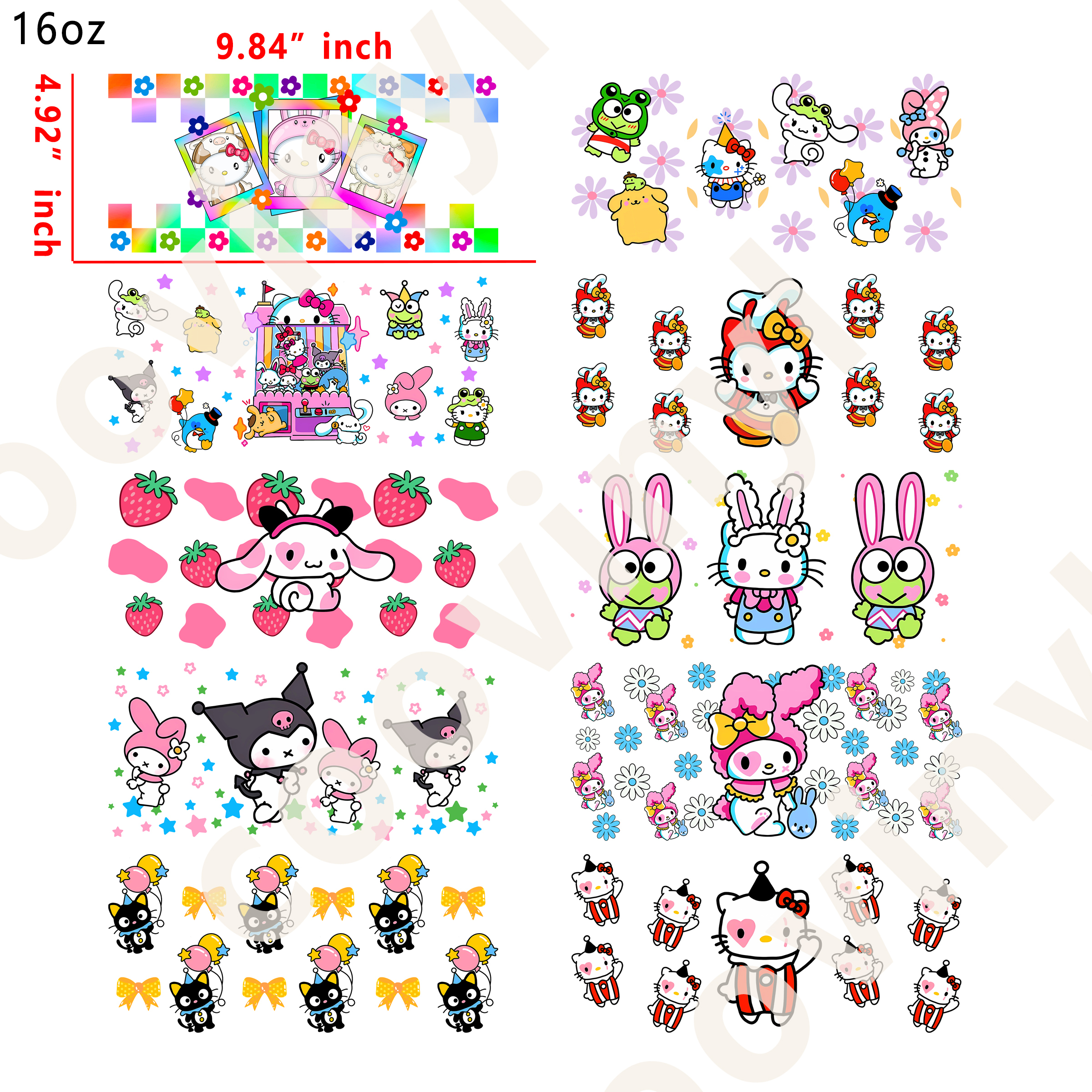 20 PCS Sanrio Mixed cup wraps 16OZ tumbler water proof