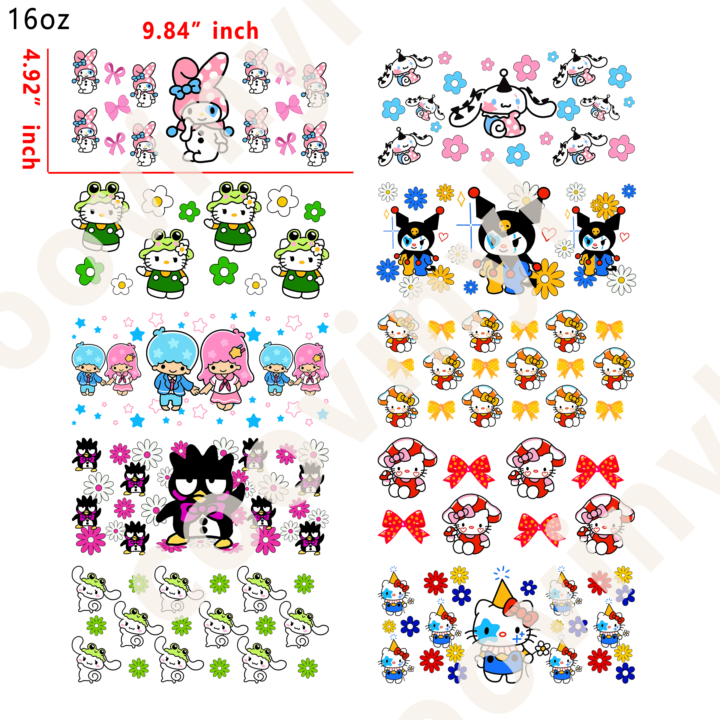 20 PCS Sanrio Mixed cup wraps 16OZ tumbler water proof