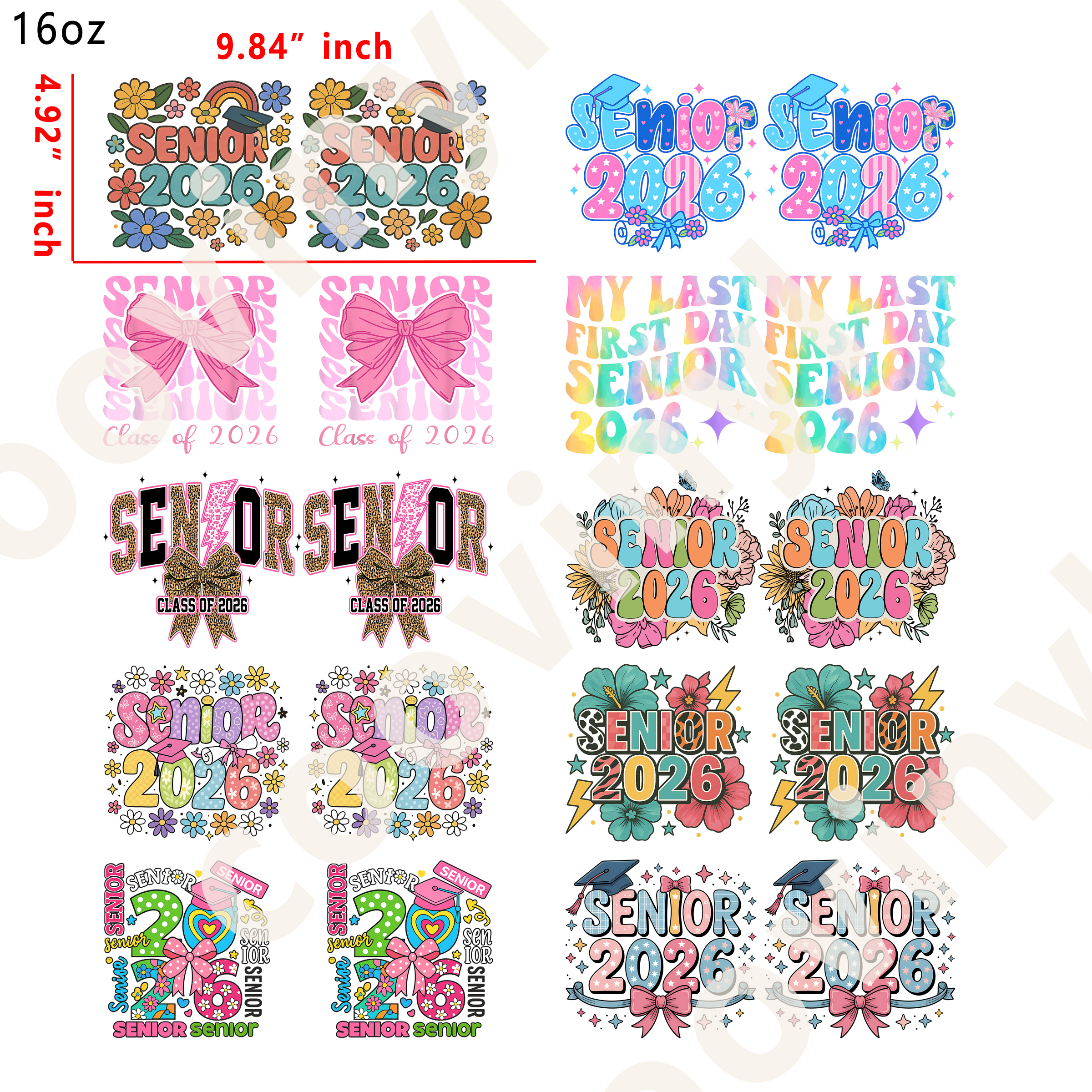 20 PCS Senior 2026 cup wraps 16OZ tumbler water proof