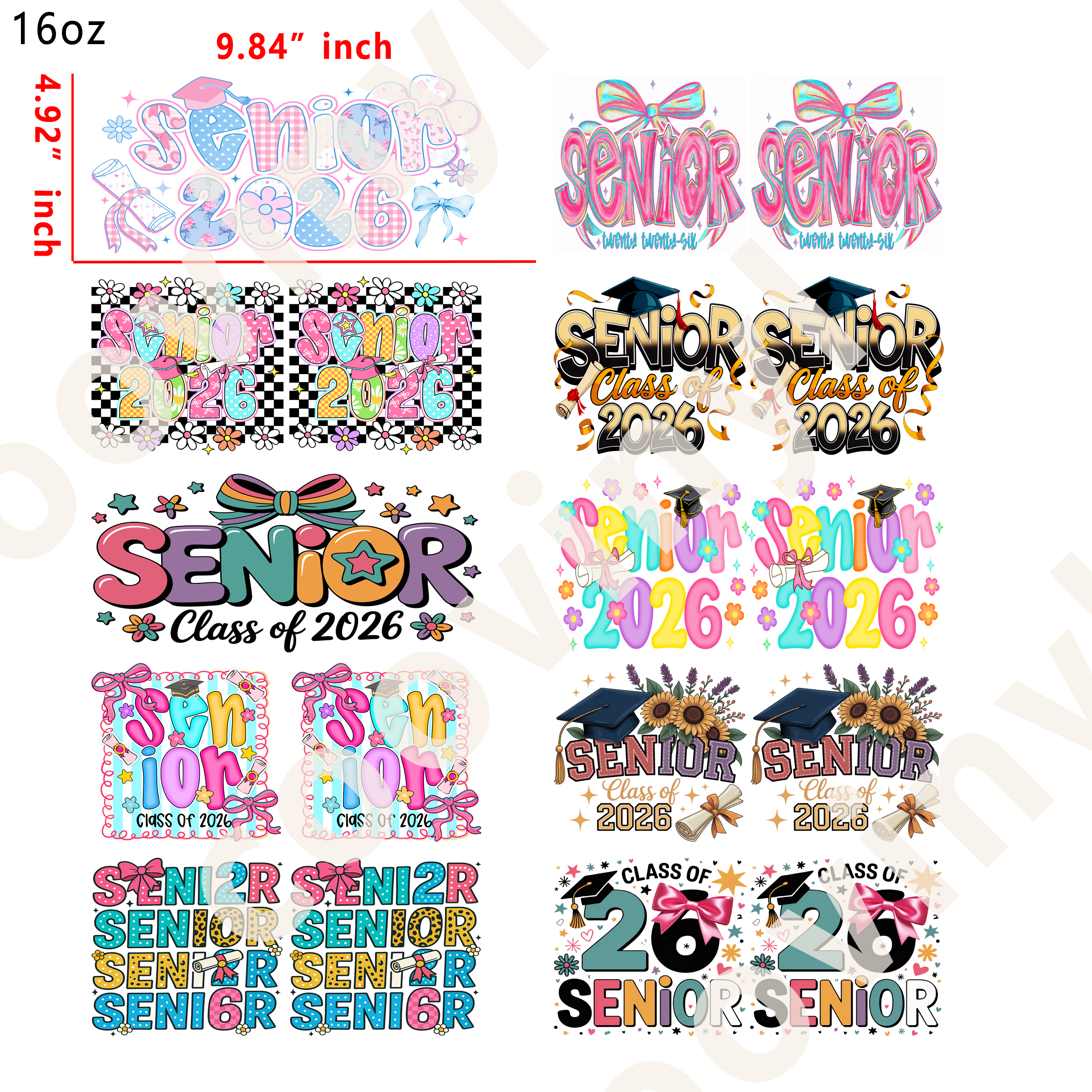 20 PCS Senior 2026 cup wraps 16OZ tumbler water proof