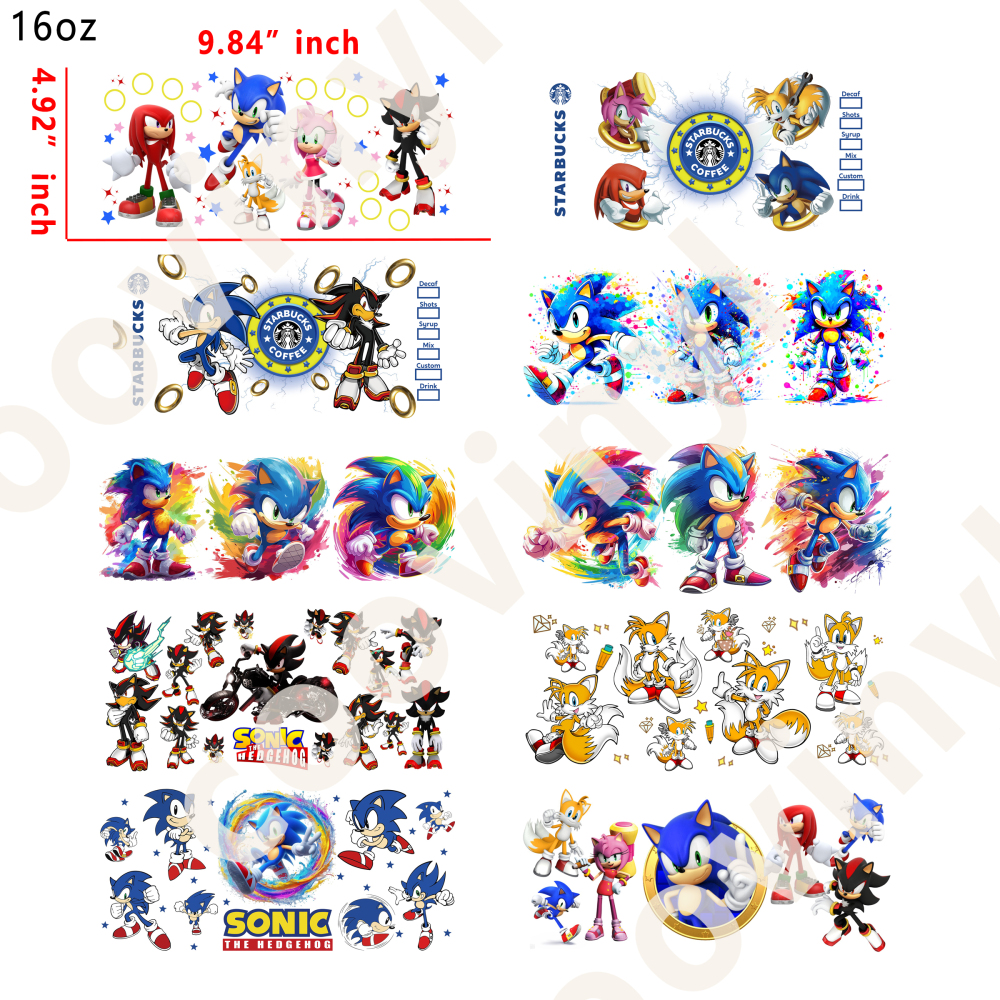 10 PCS Sonic Game cup wraps 16OZ tumbler water proof