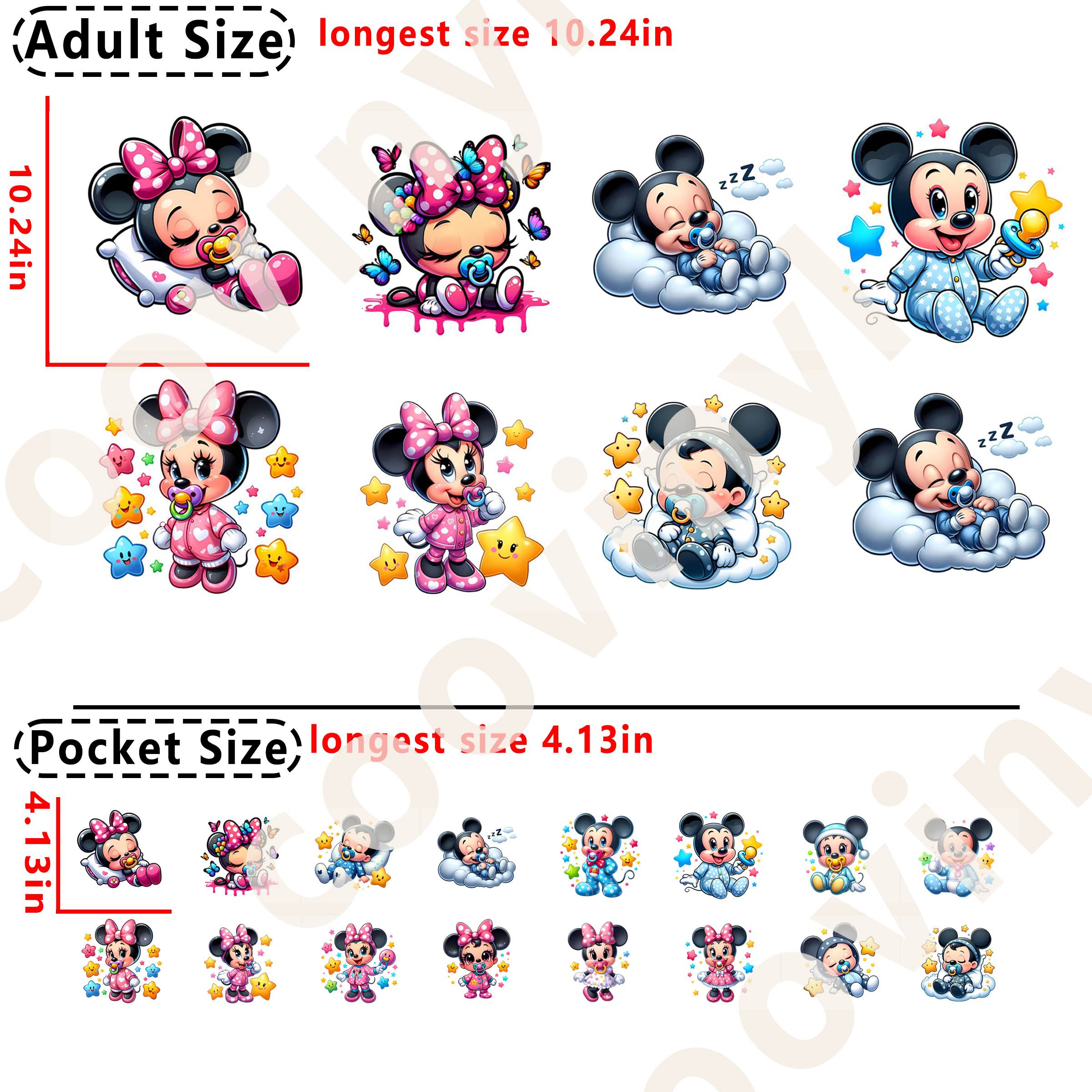 Baby Mickey Minnie DTF heat transfer vinyl for T-shirt hoodies