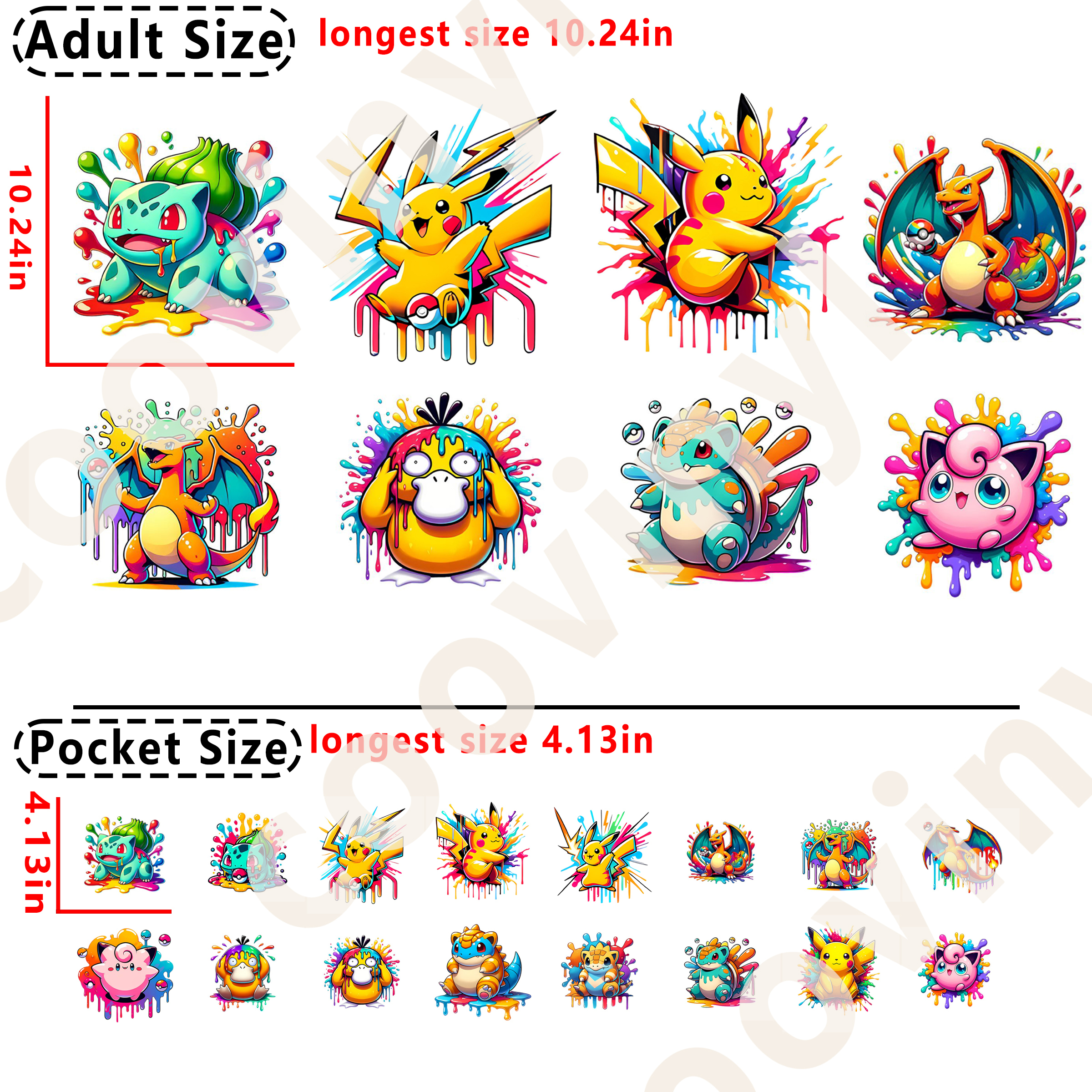 Pokemon DTF heat transfer vinyl for T-shirt hoodies