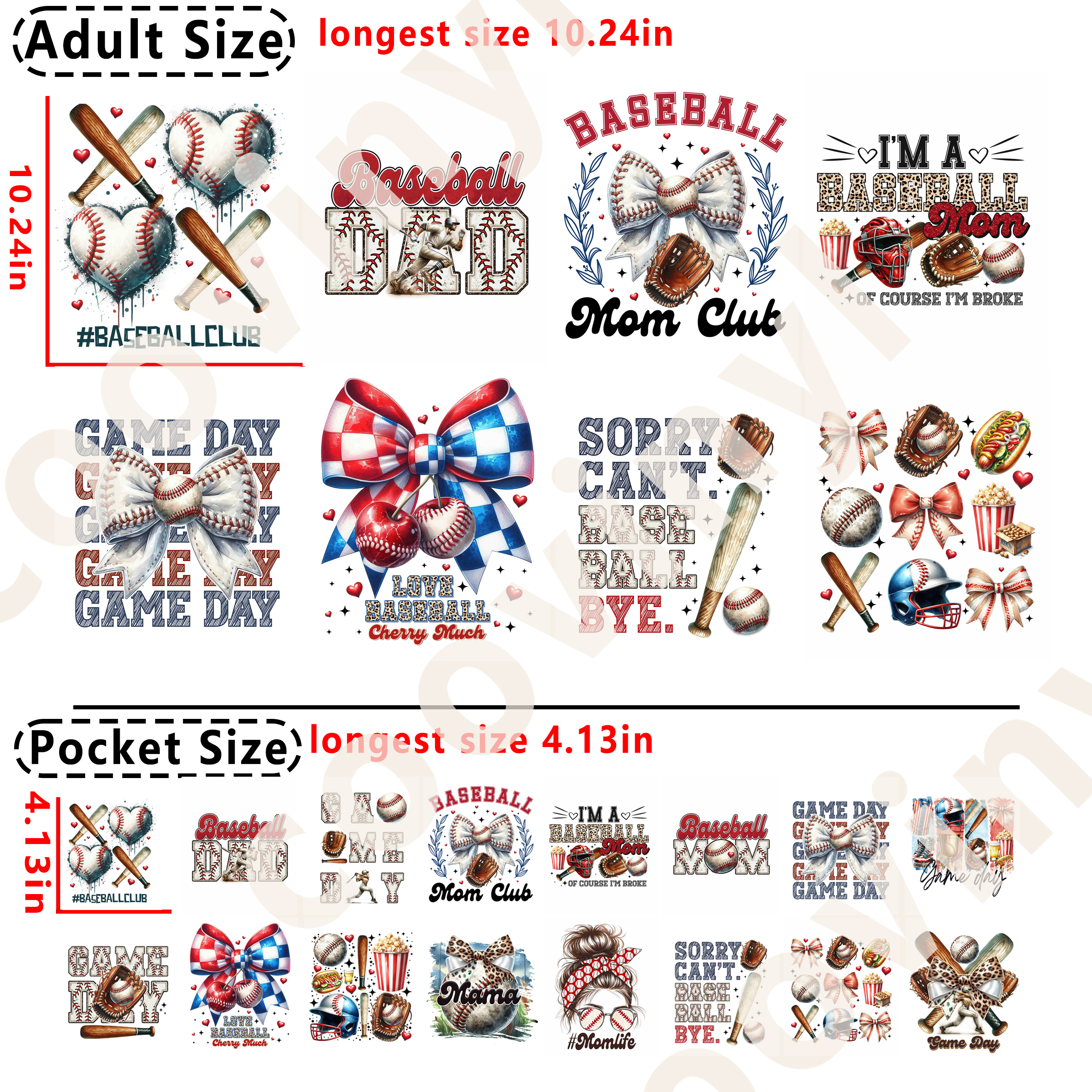 Baseball DAD and MOM DTF heat transfer vinyl for T-shirt hoodies