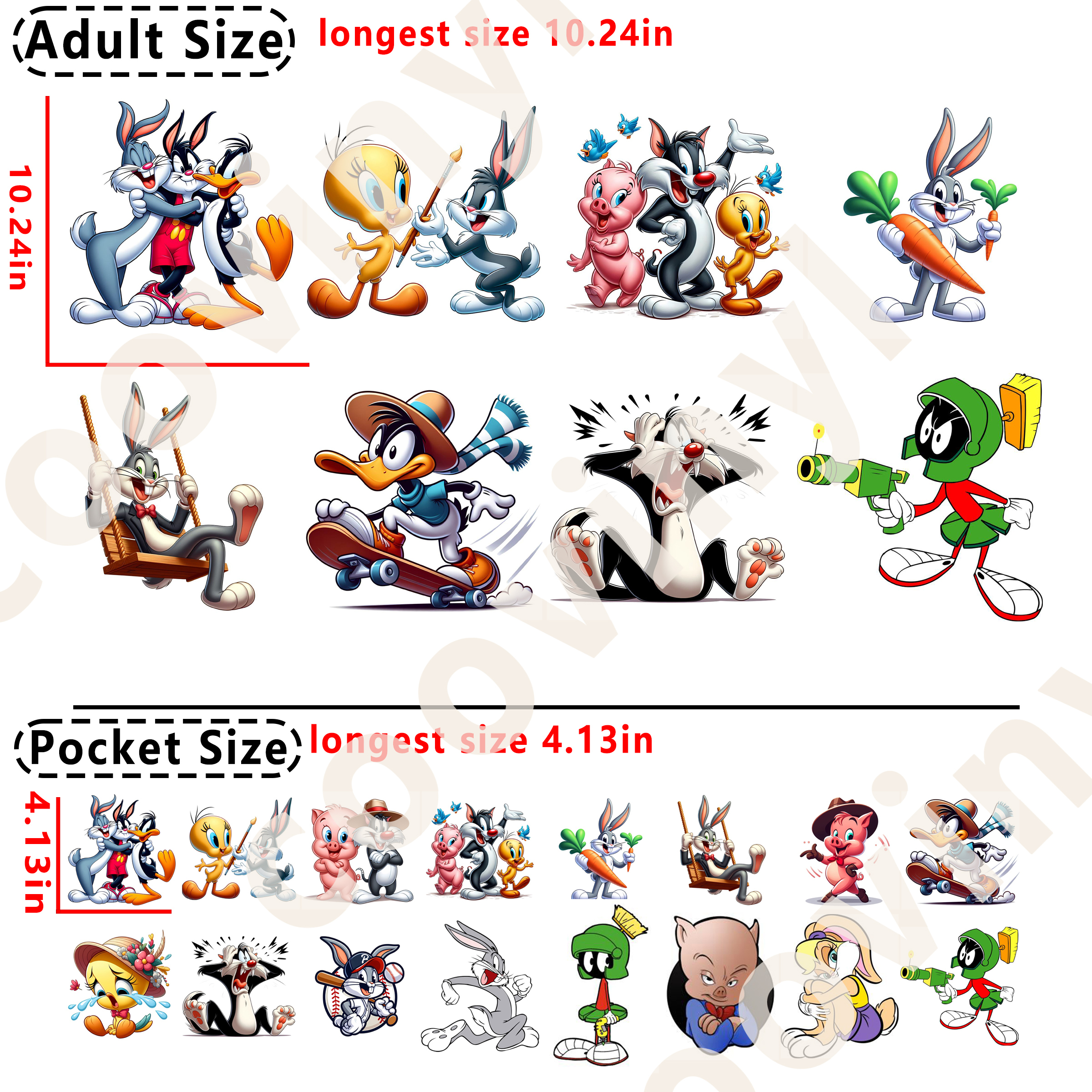 (N57) Looney Tunes DTF heat transfer vinyl for T-shirt hoodies