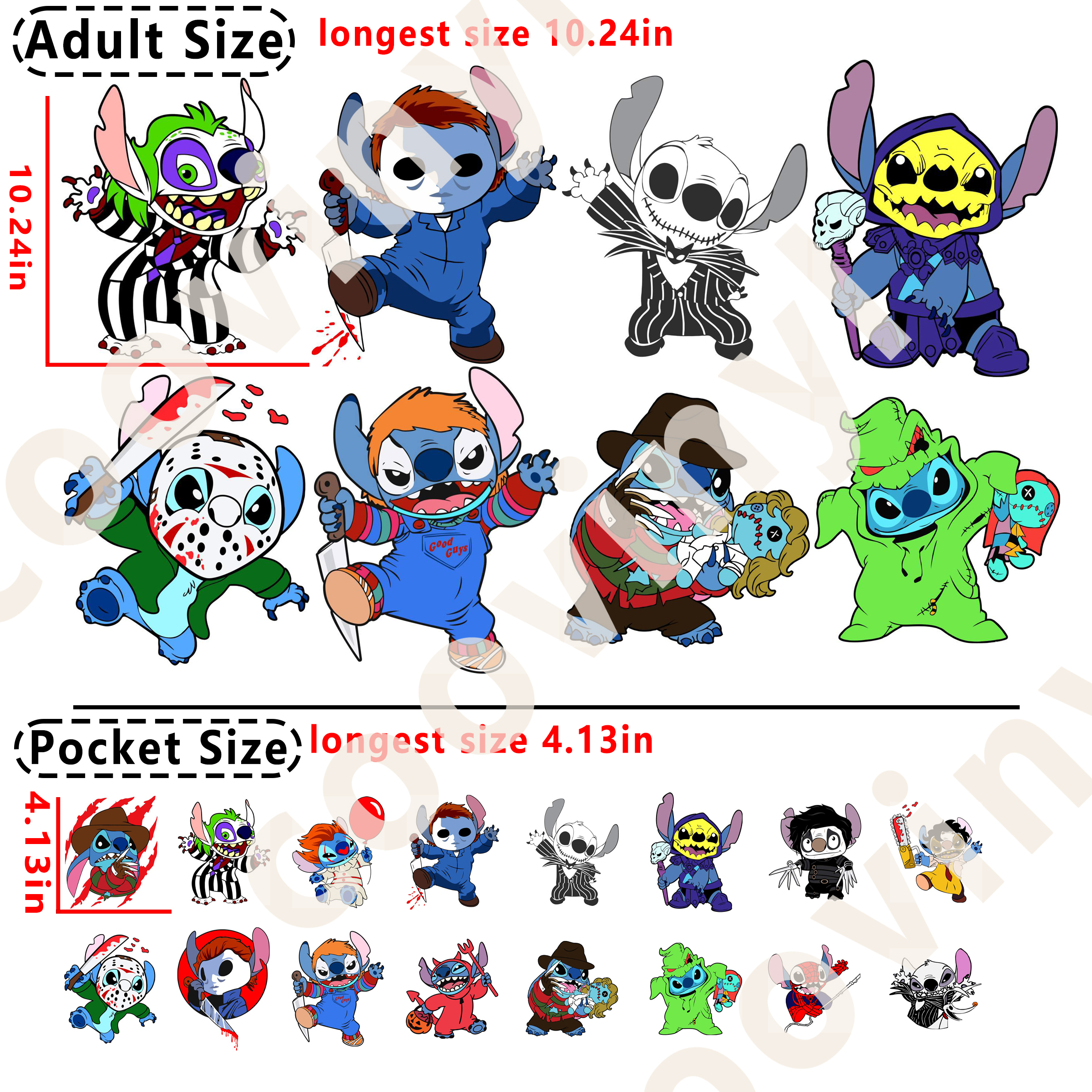 Stitch horror DTF heat transfer vinyl for T-shirt hoodies