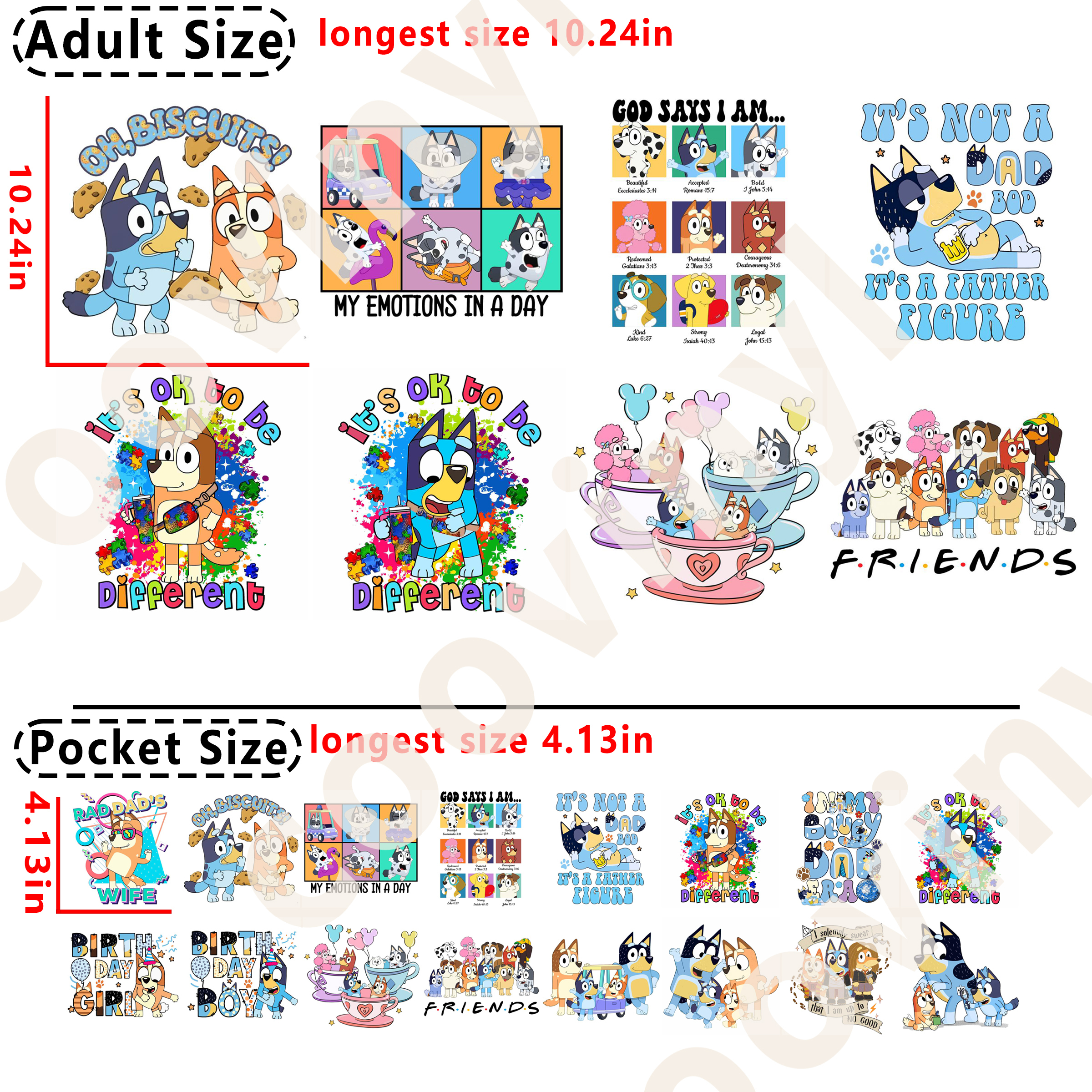 Bluey Cartoon DTF heat transfer vinyl for T-shirt hoodies
