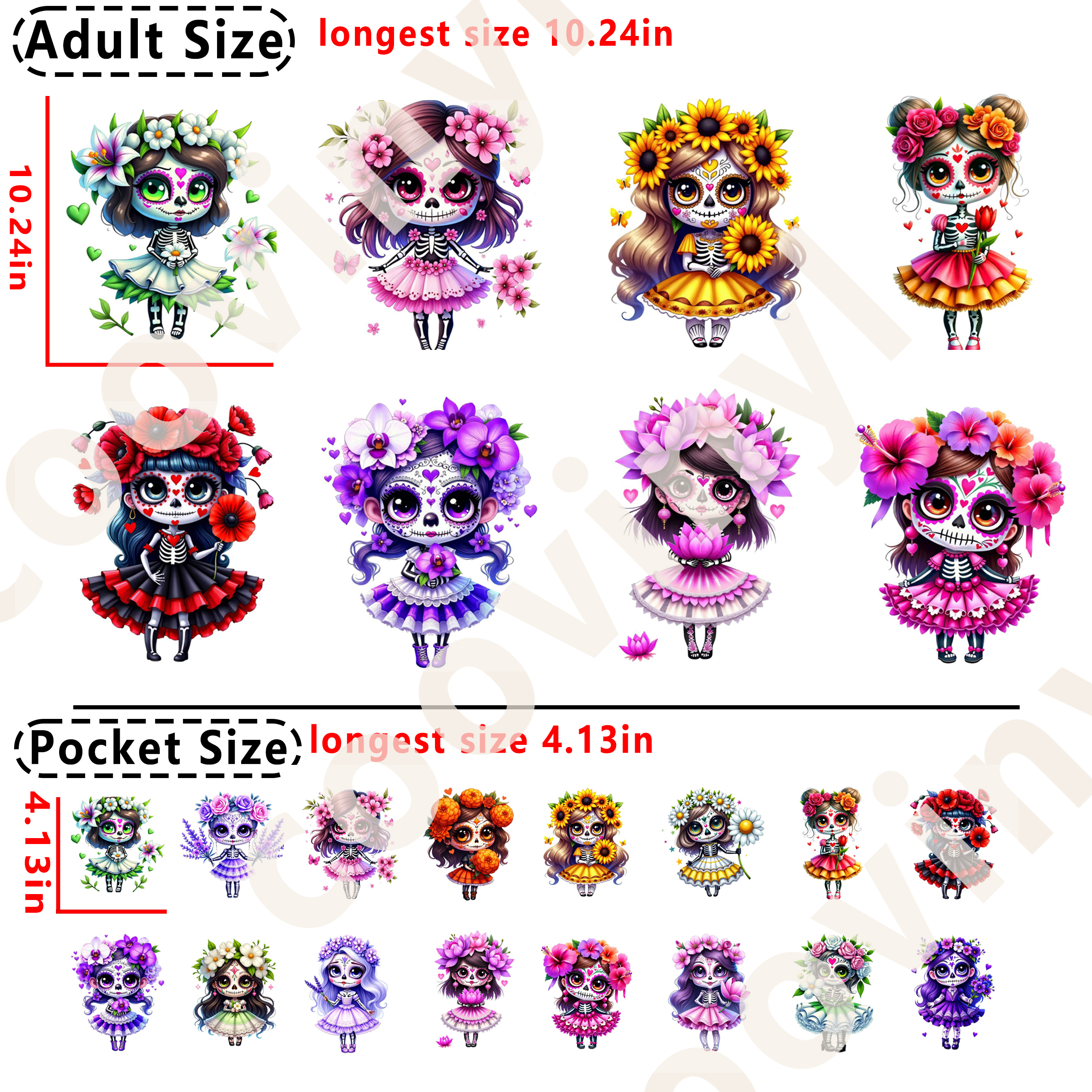 Sugar Skull Girl DTF heat transfer vinyl for T-shirt hoodies