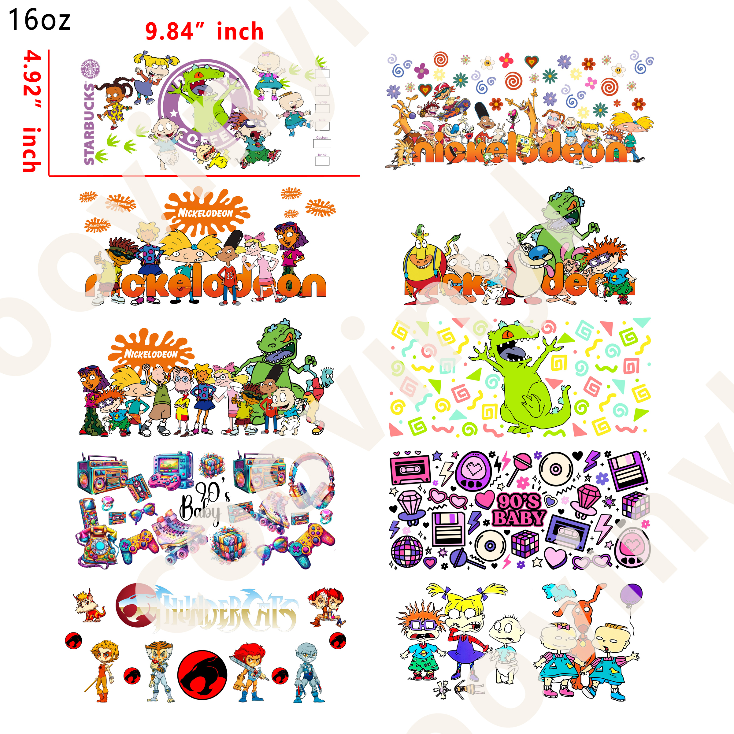 10 PCS 90S Cartoon cup wraps 16OZ tumbler water proof