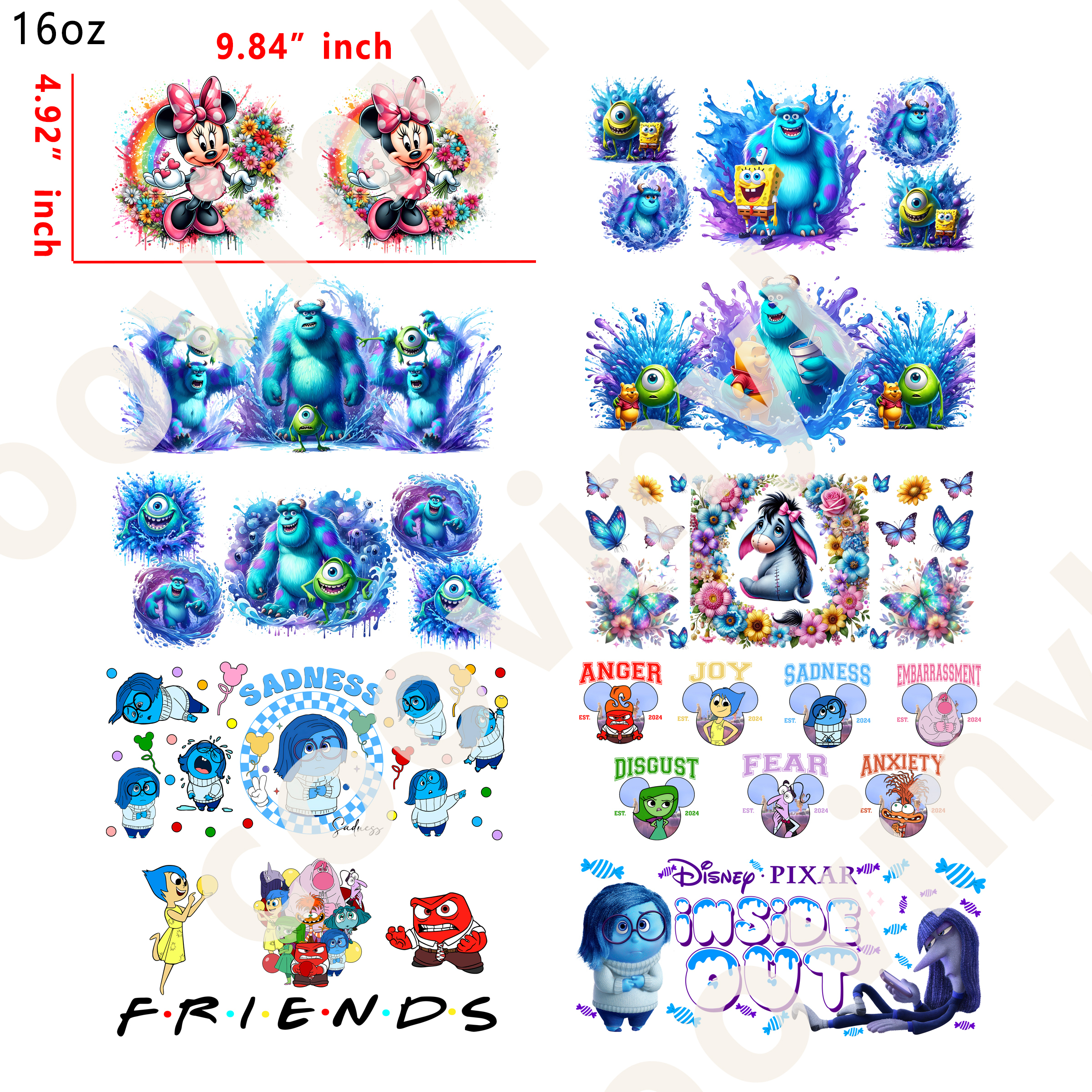 20 PCS Disney Mix wraps 16OZ tumbler water proof