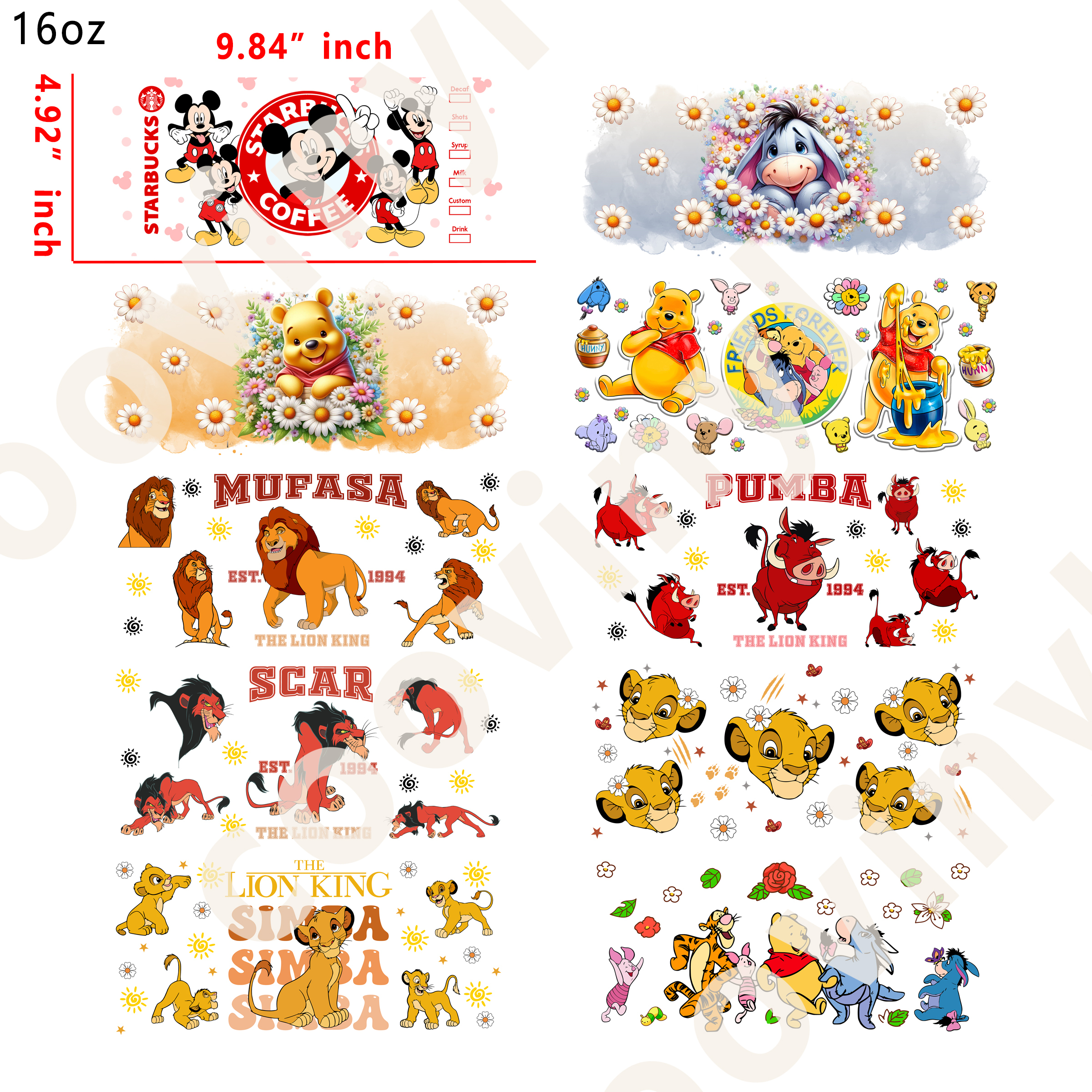 20 PCS Disney Mix wraps 16OZ tumbler water proof