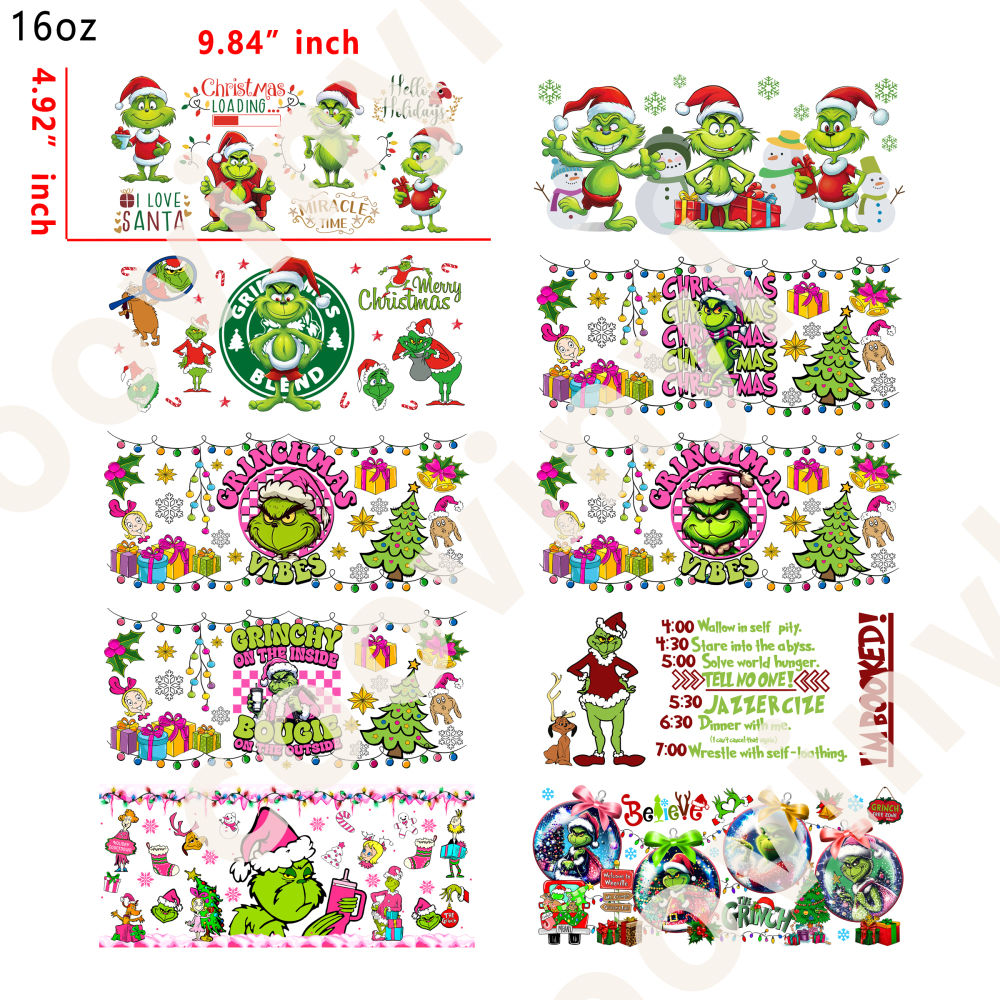 20 PCS Grinch wraps 16OZ tumbler water proof