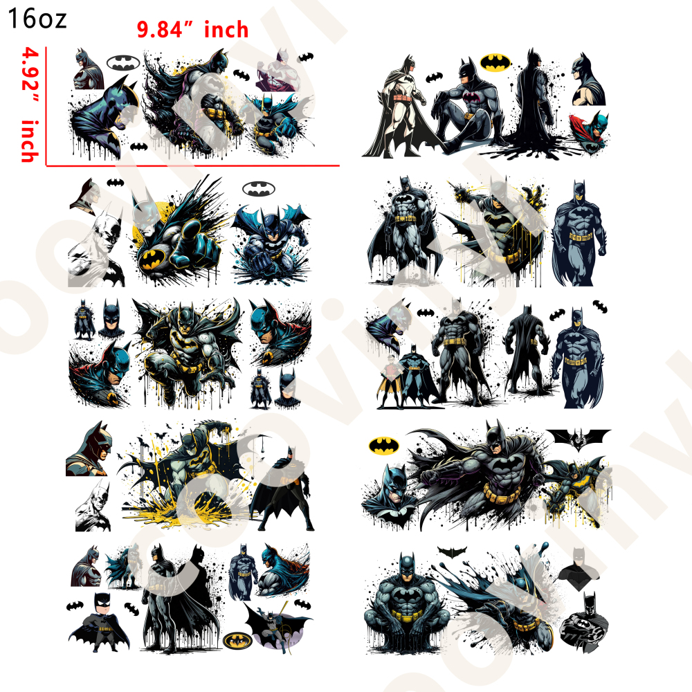 10 PCS Batman cup wraps 16OZ tumbler water proof