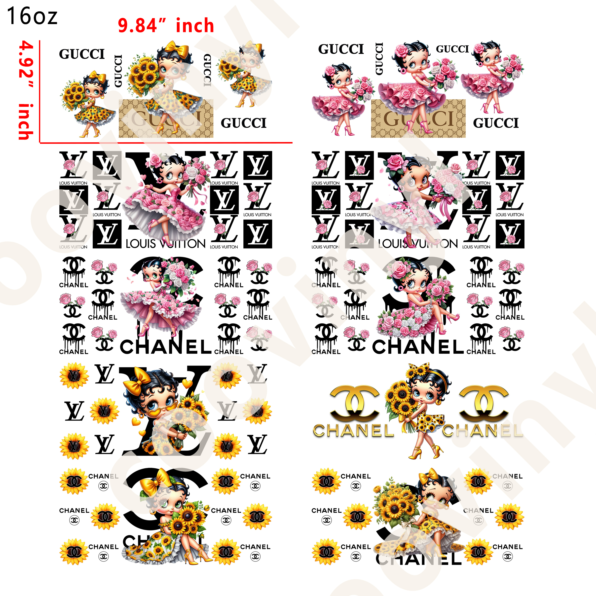 10 PCS Betty cup wraps 16OZ tumbler water proof