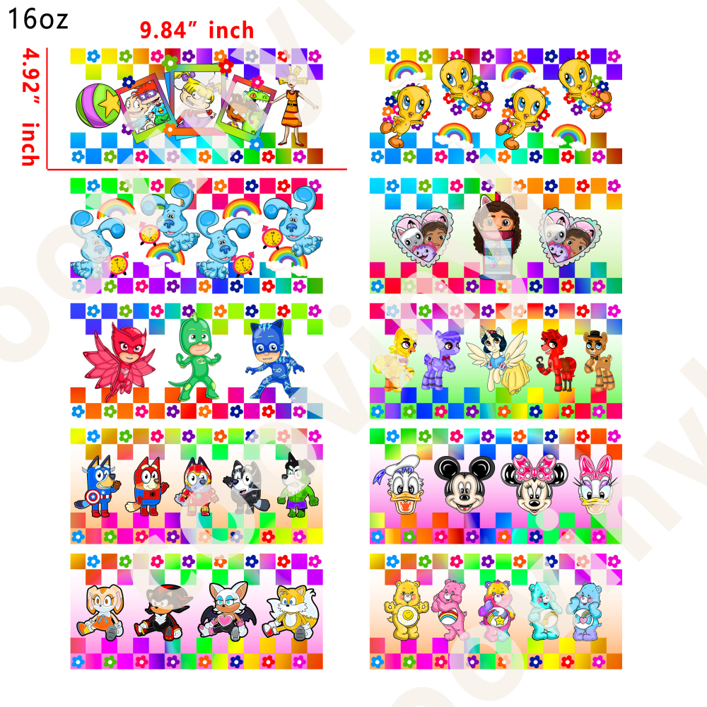 20 PCS cartoon wraps 16OZ tumbler water proof