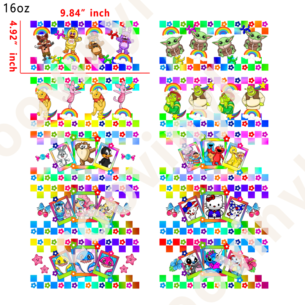 20 PCS cartoon wraps 16OZ tumbler water proof