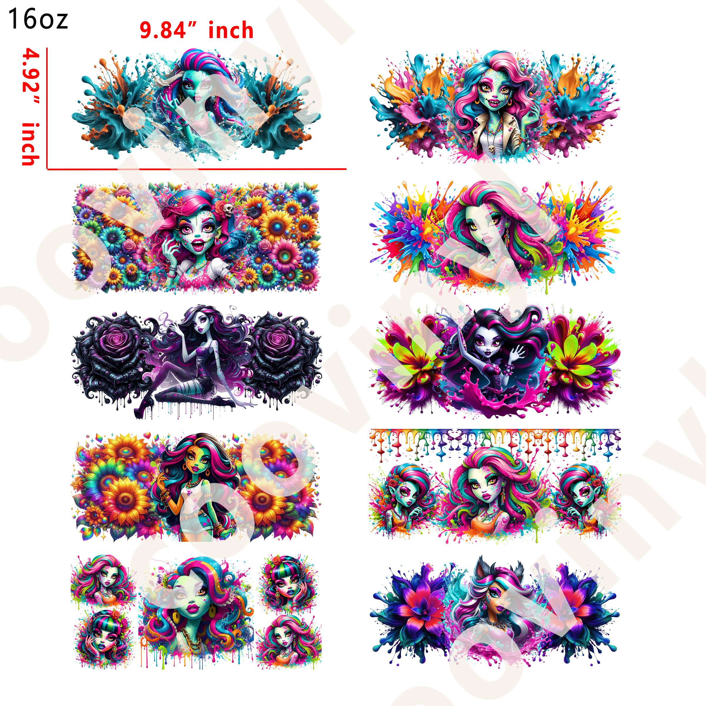 10 PCS Dark girl cup wraps 16OZ tumbler water proof