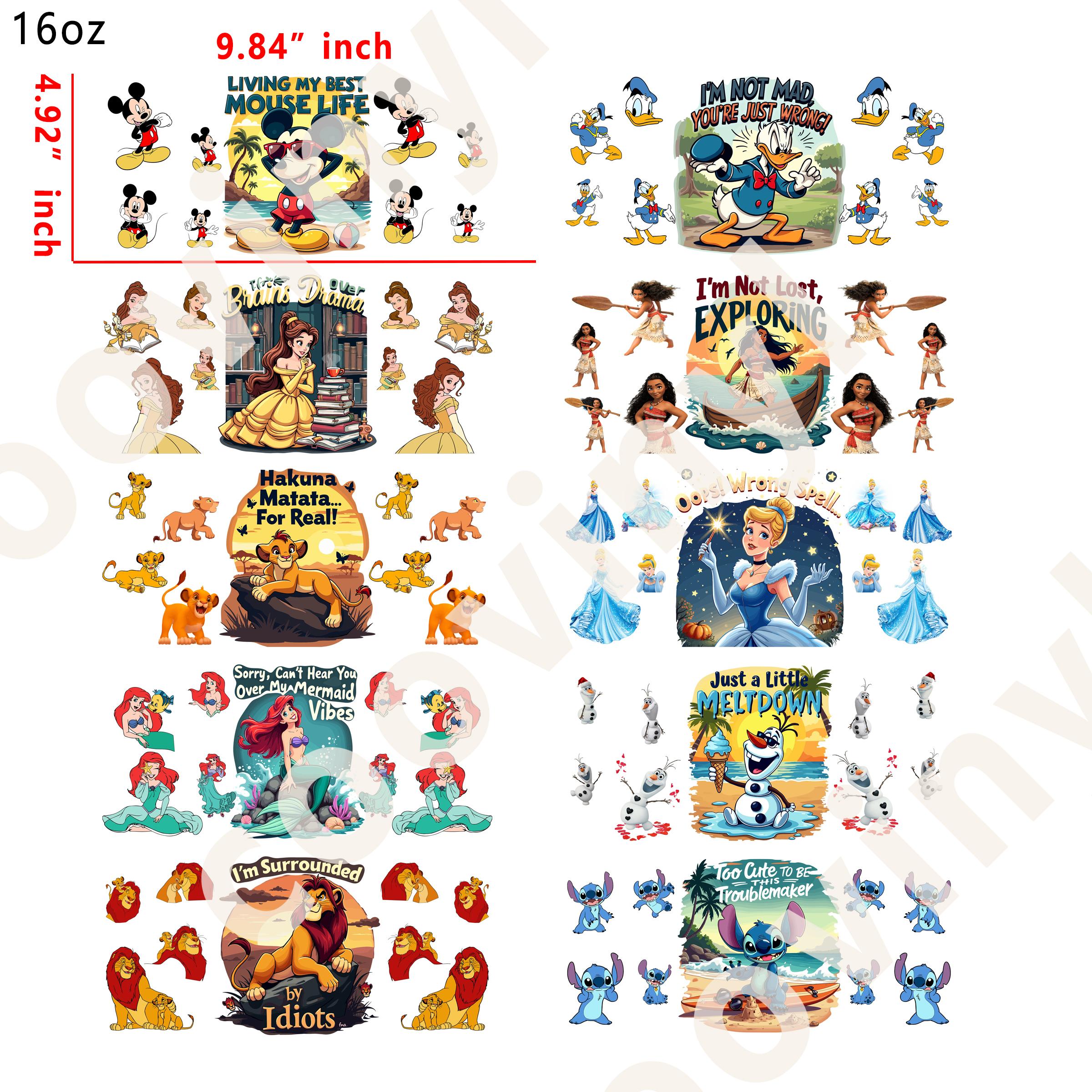 20 PCS Disney Words wraps 16OZ tumbler water proof