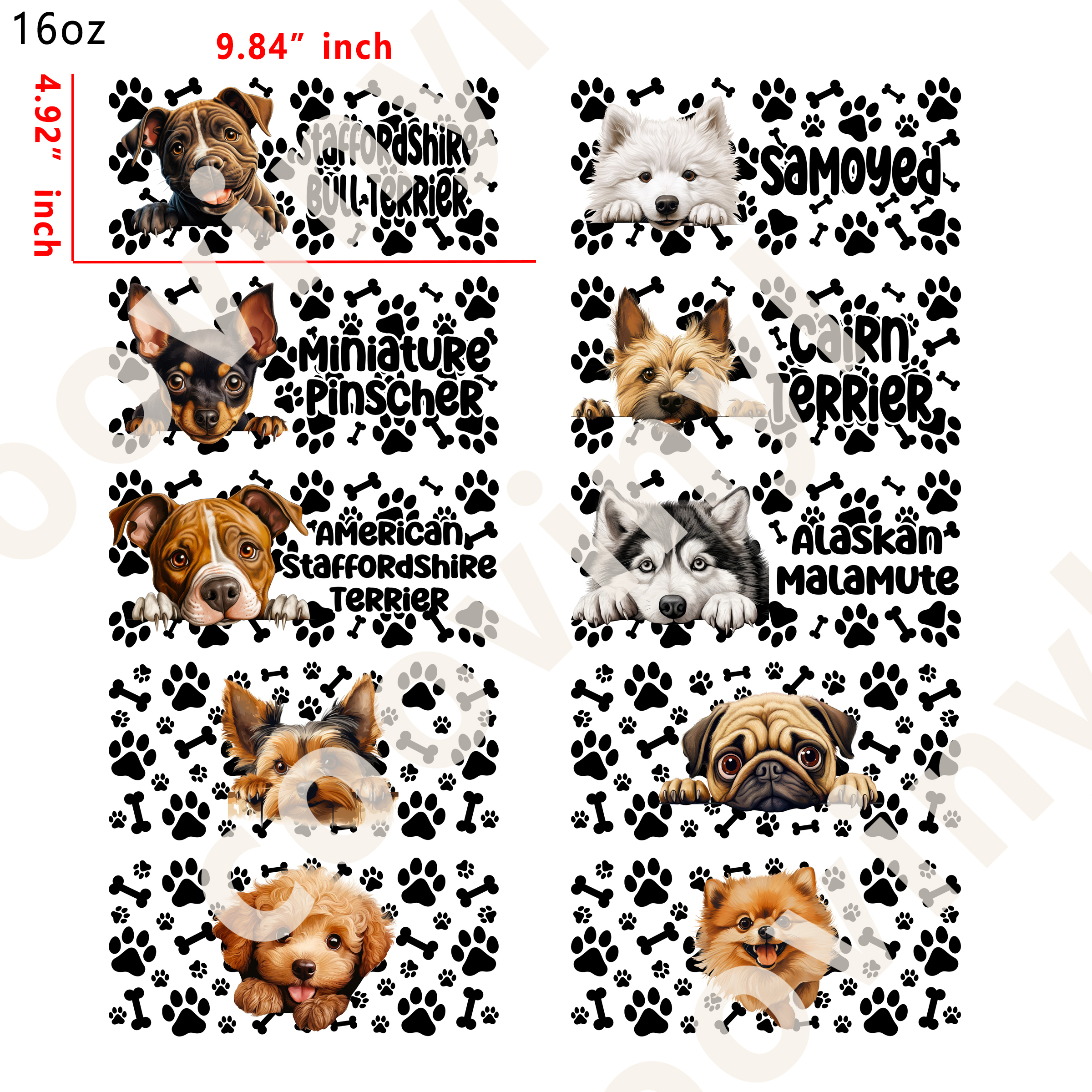 20 PCS Animals Dog wraps 16OZ tumbler water proof