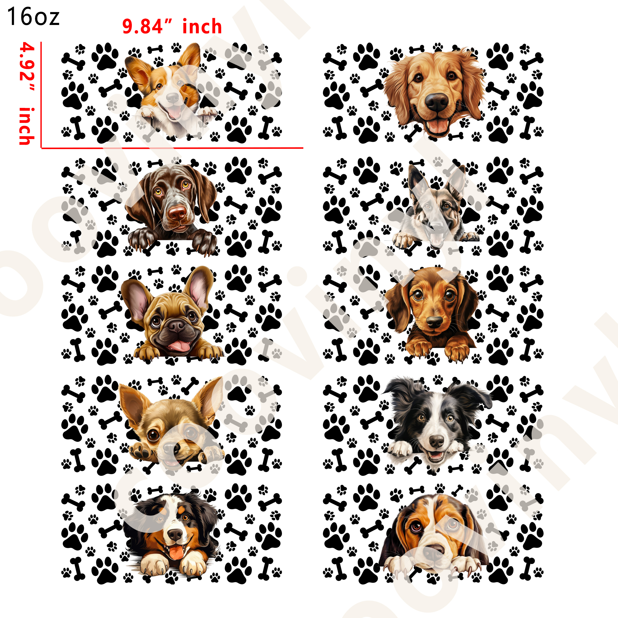 20 PCS Animals Dog wraps 16OZ tumbler water proof