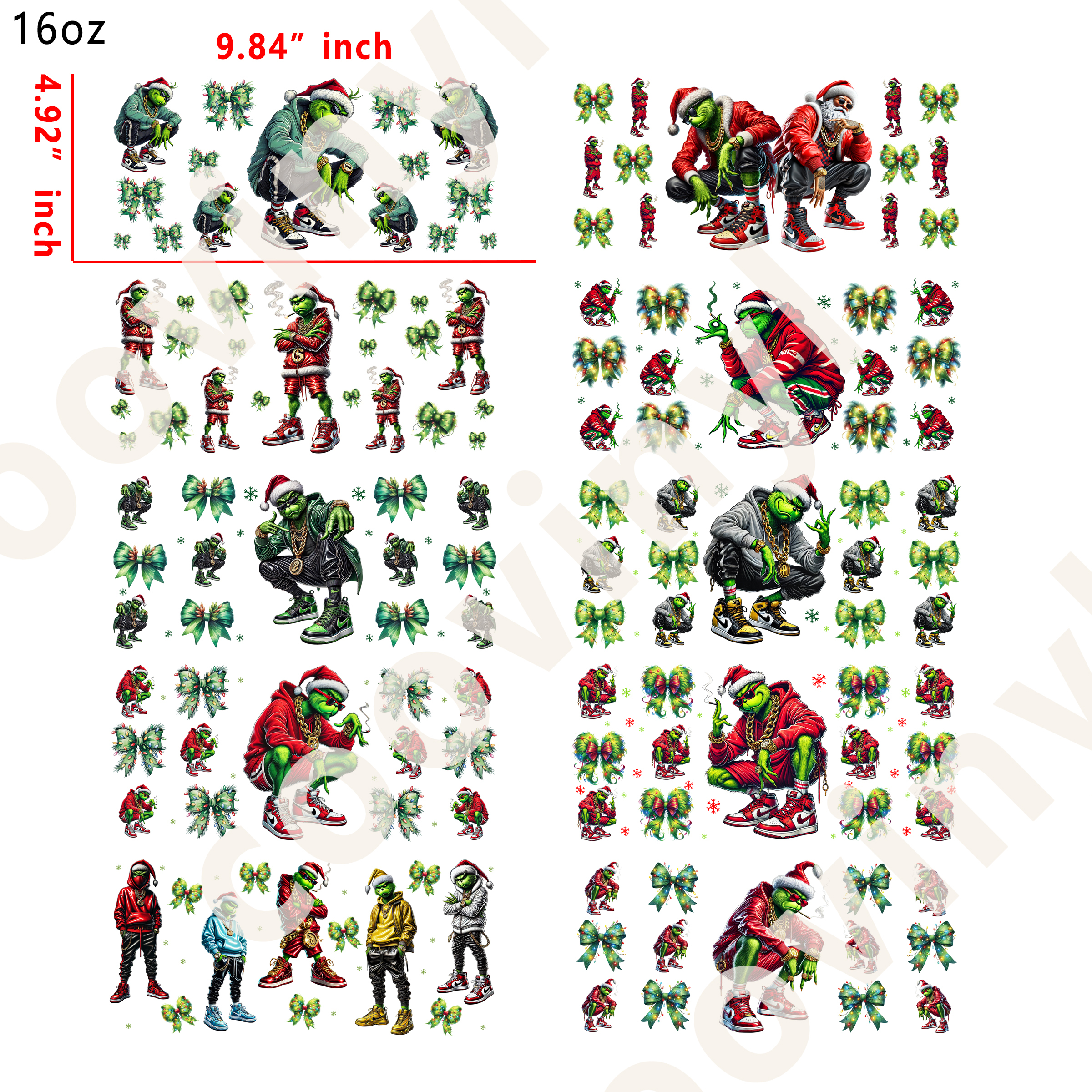 20 PCS Hiphop Grinch wraps 16OZ tumbler water proof