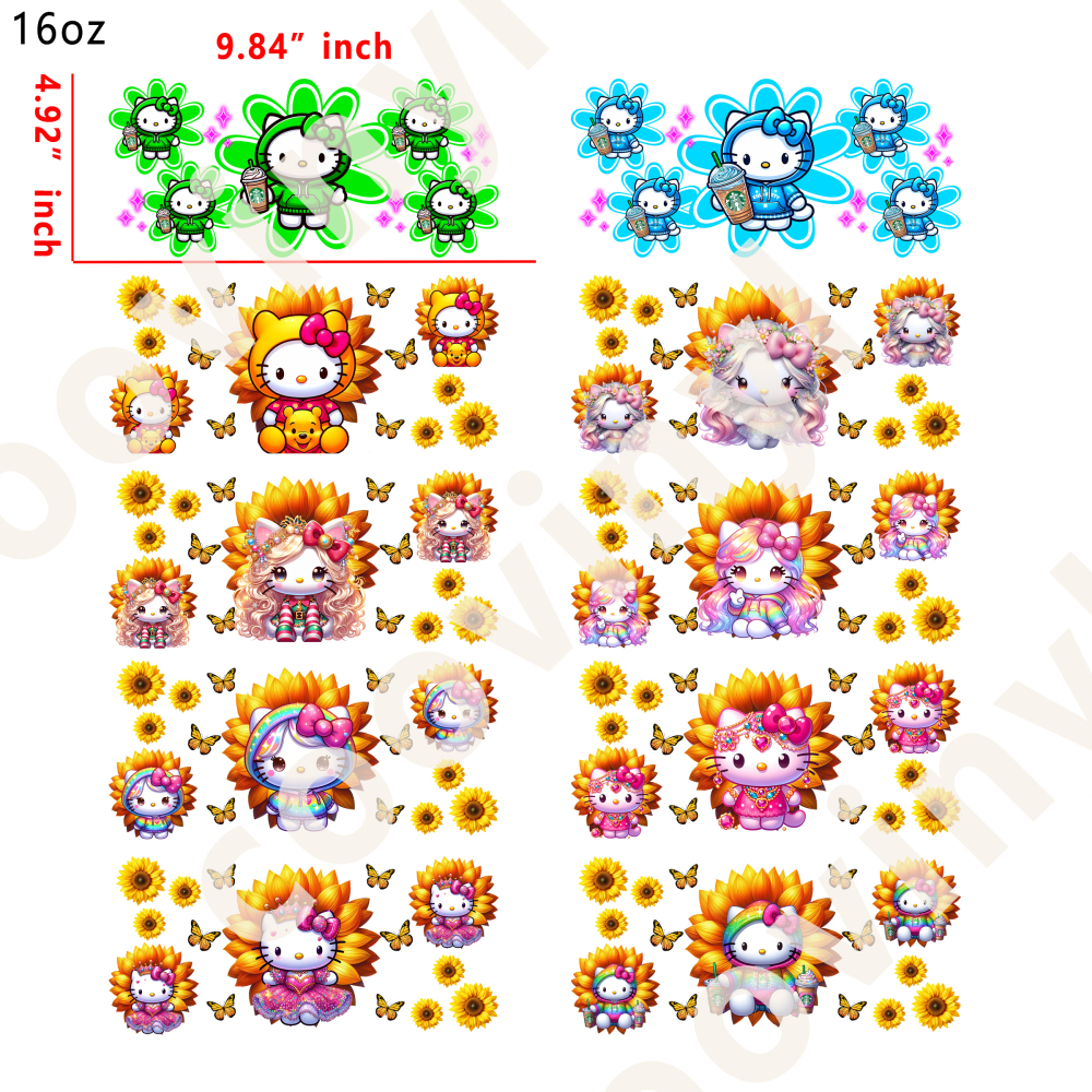 20 PCS Hello Kitty wraps 16OZ tumbler water proof