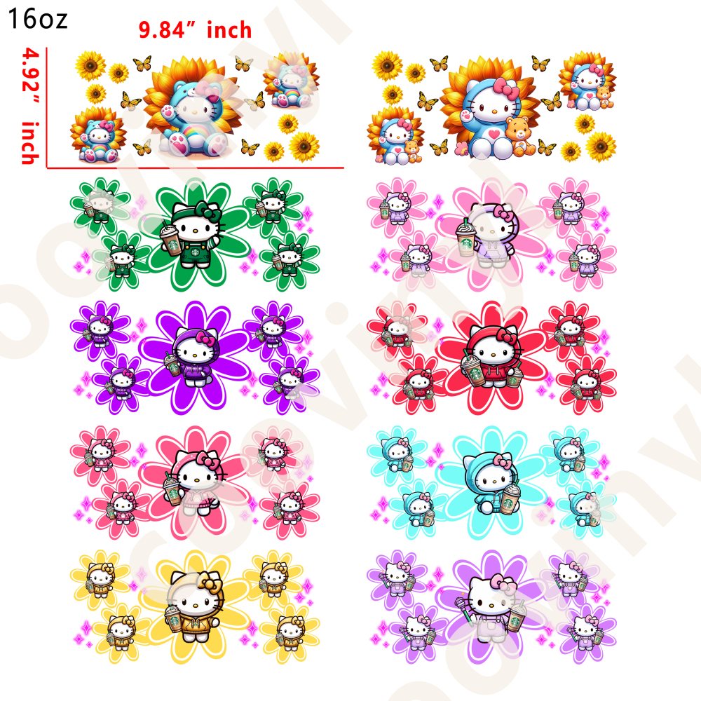 20 PCS Hello Kitty wraps 16OZ tumbler water proof