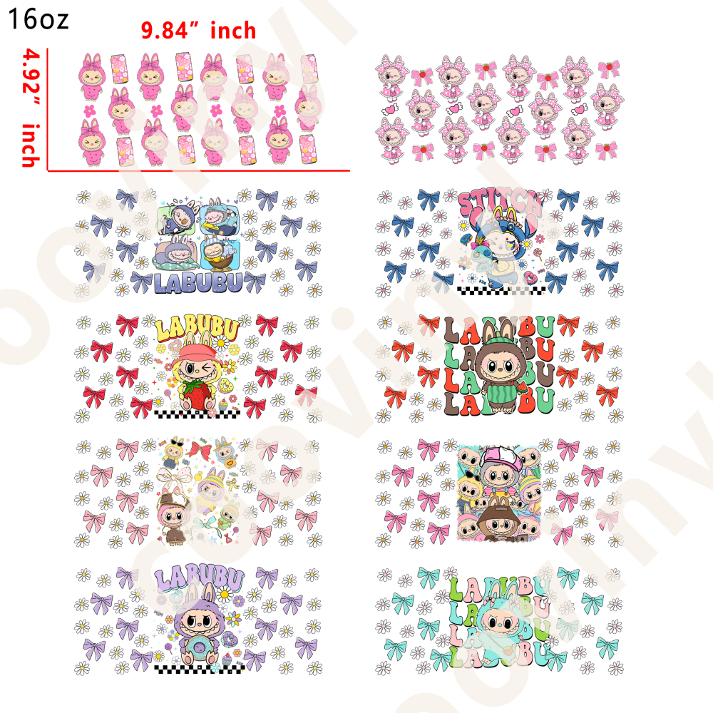 20 PCS Labubu wraps 16OZ tumbler water proof